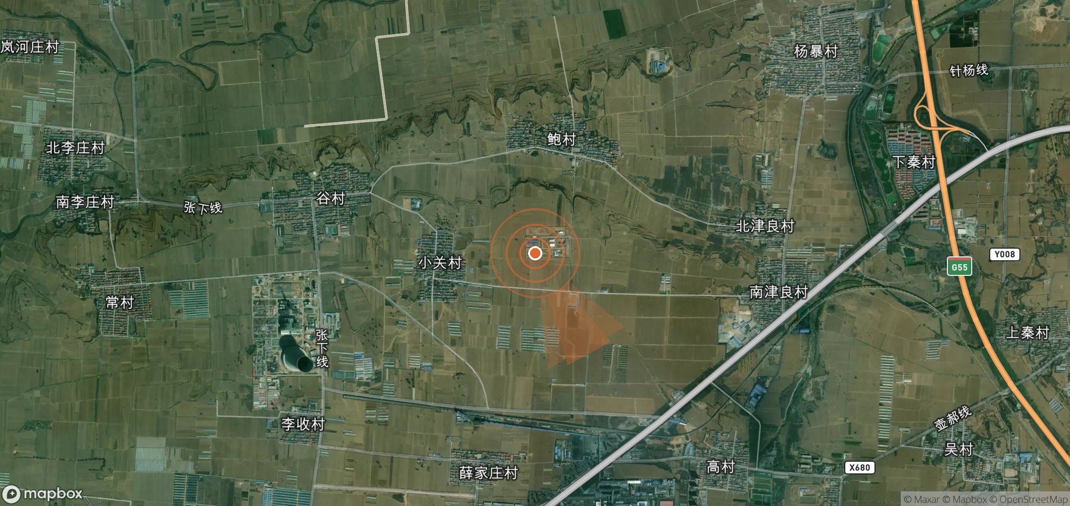Satellite map of methane plume locations in China