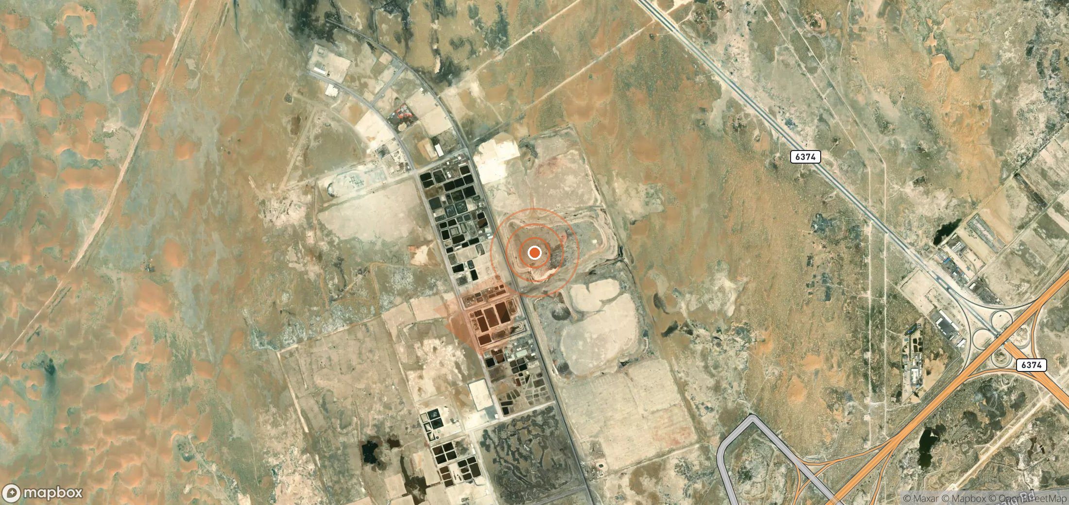 Satellite map of methane plume locations in Saudi Arabia
