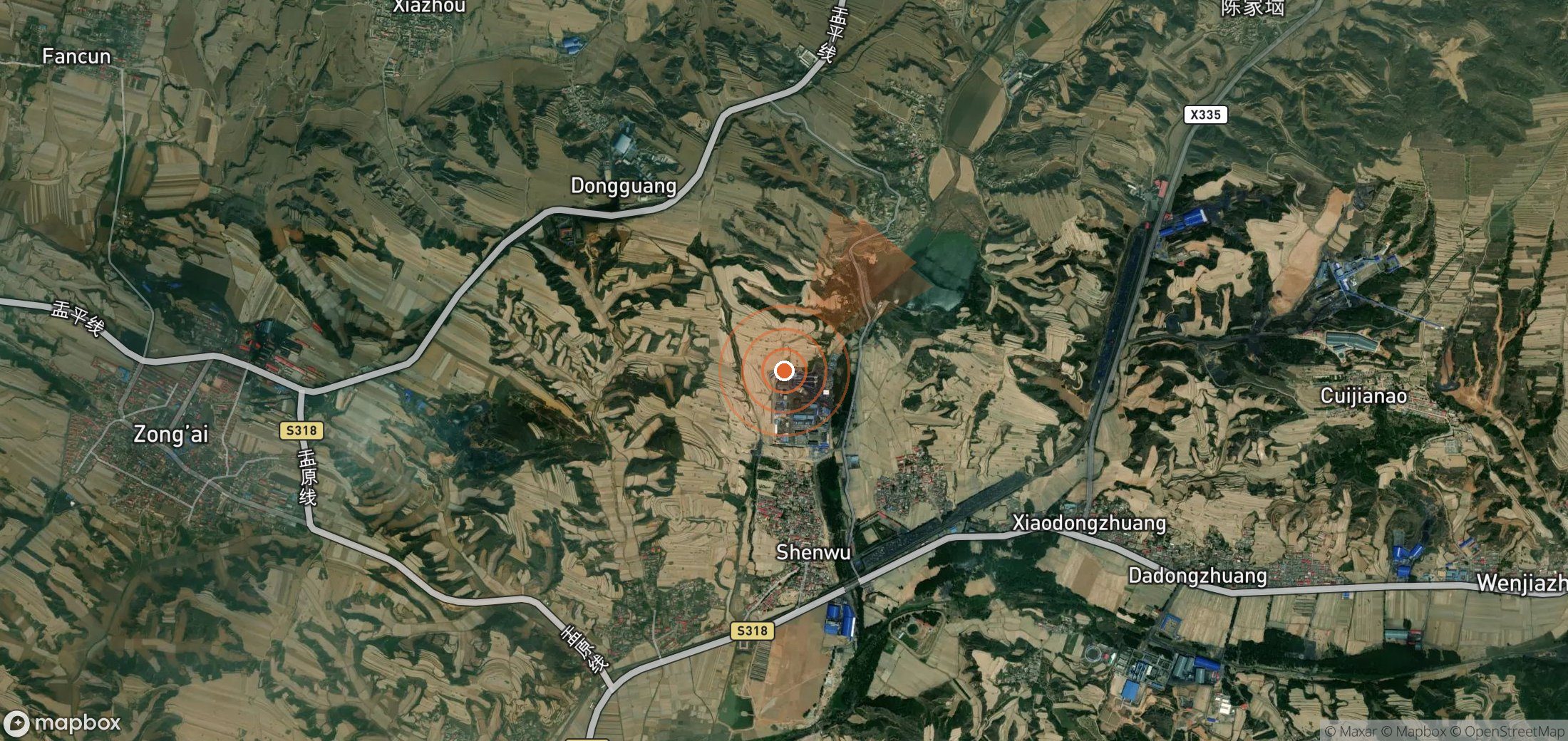 Satellite map of methane plume locations in China