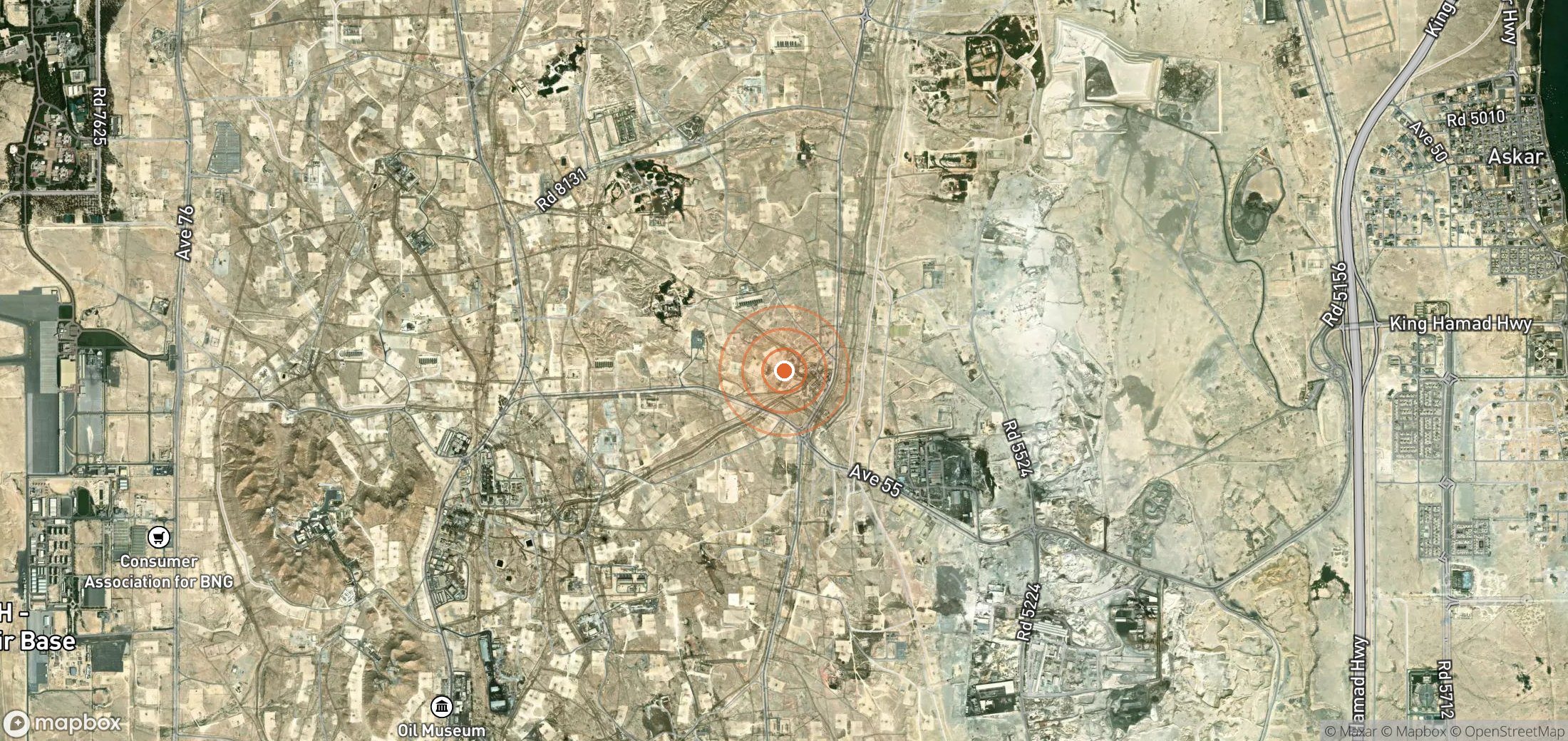 Satellite map of methane plume locations in Bahrain