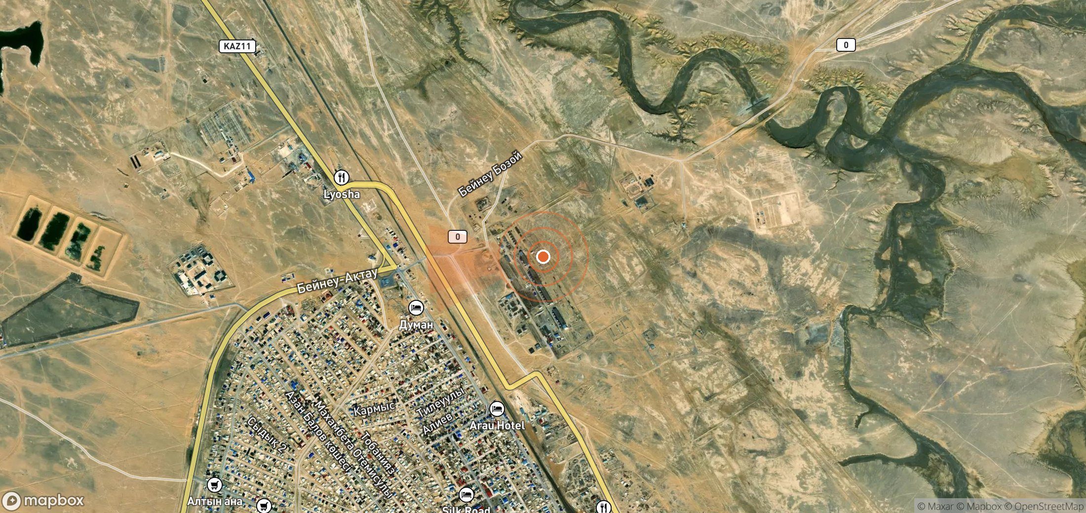 Mapa satelital de plumas de metano en Kazajistán