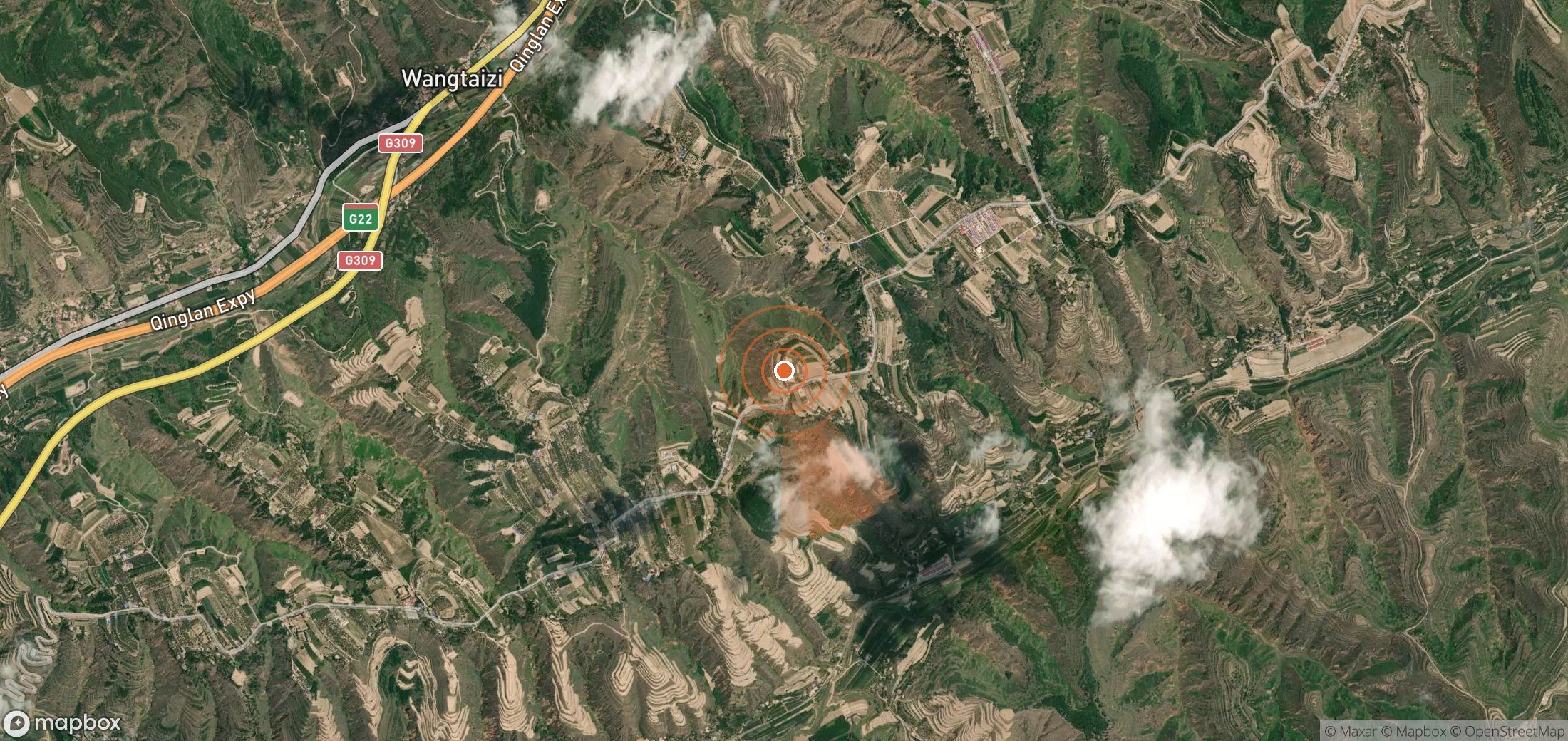 Satellite map of methane plume locations in China