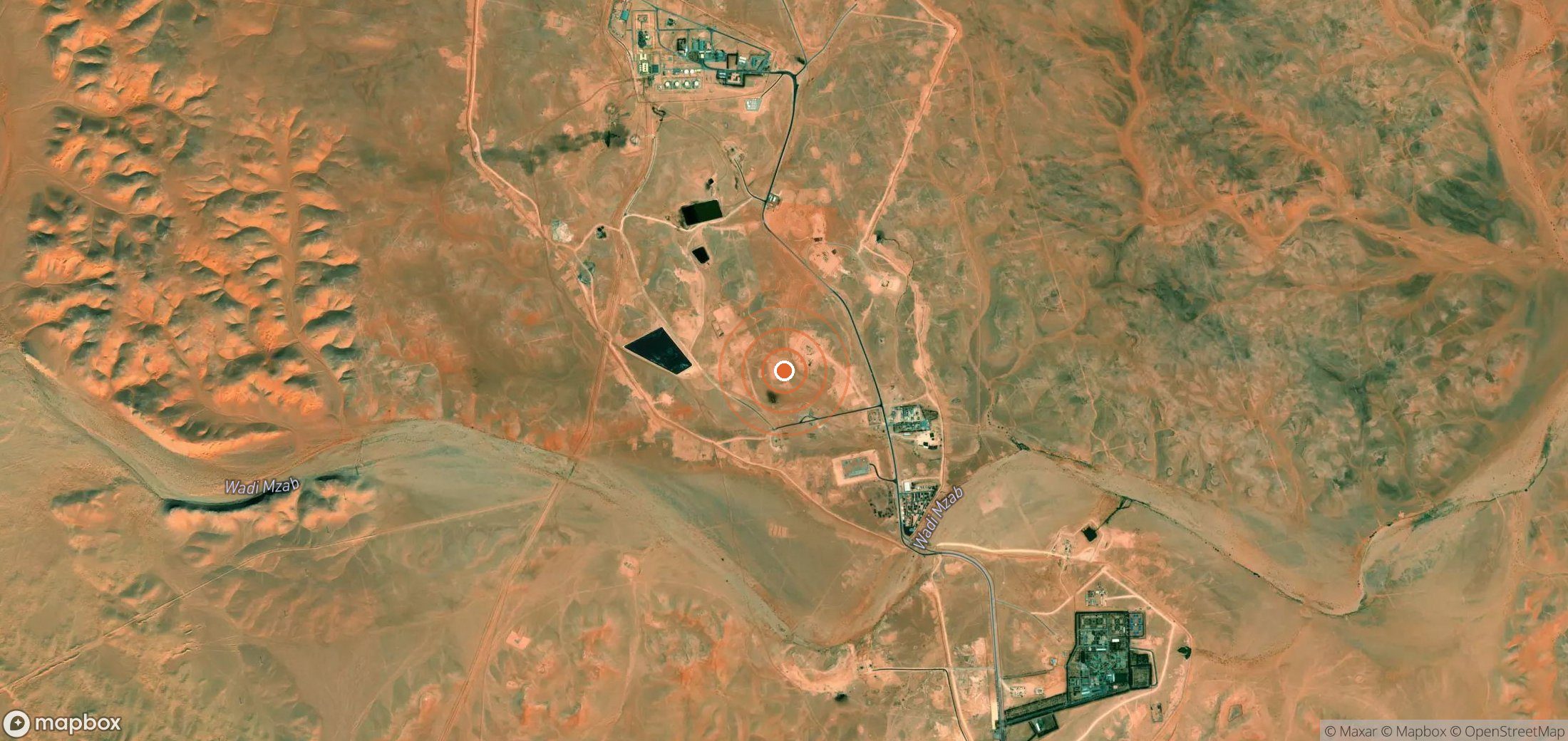 Mapa satelital de plumas de metano en Argelia