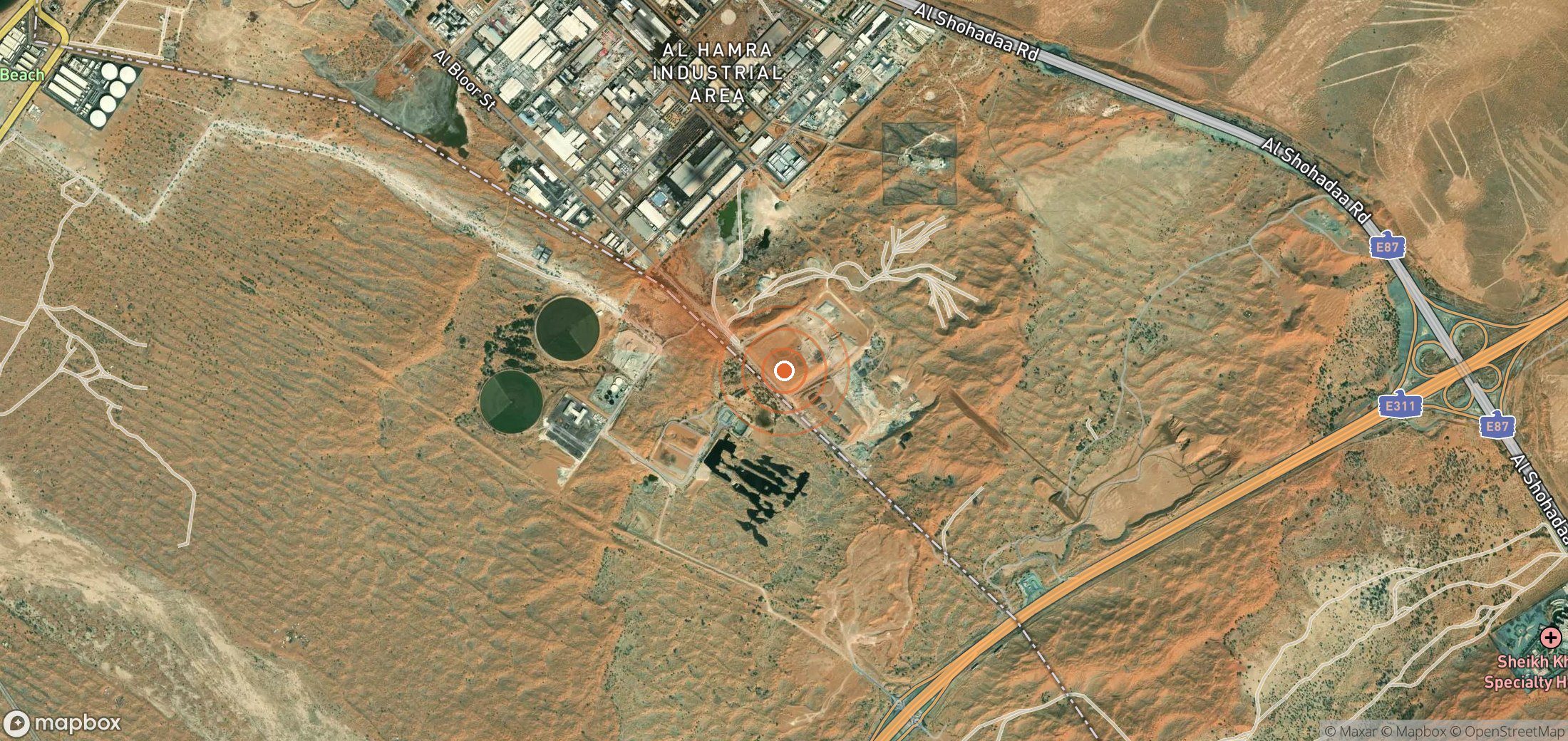 Mapa satelital de plumas de metano en Emiratos Árabes Unidos