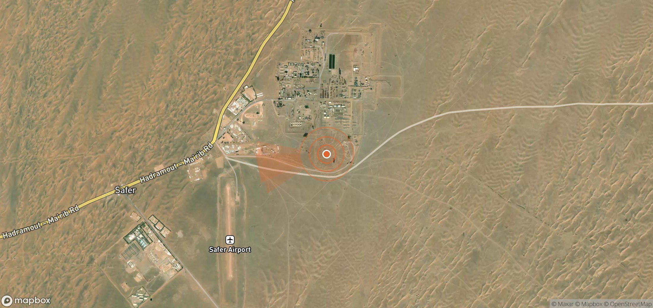 Satellite map of methane plume locations in Yemen