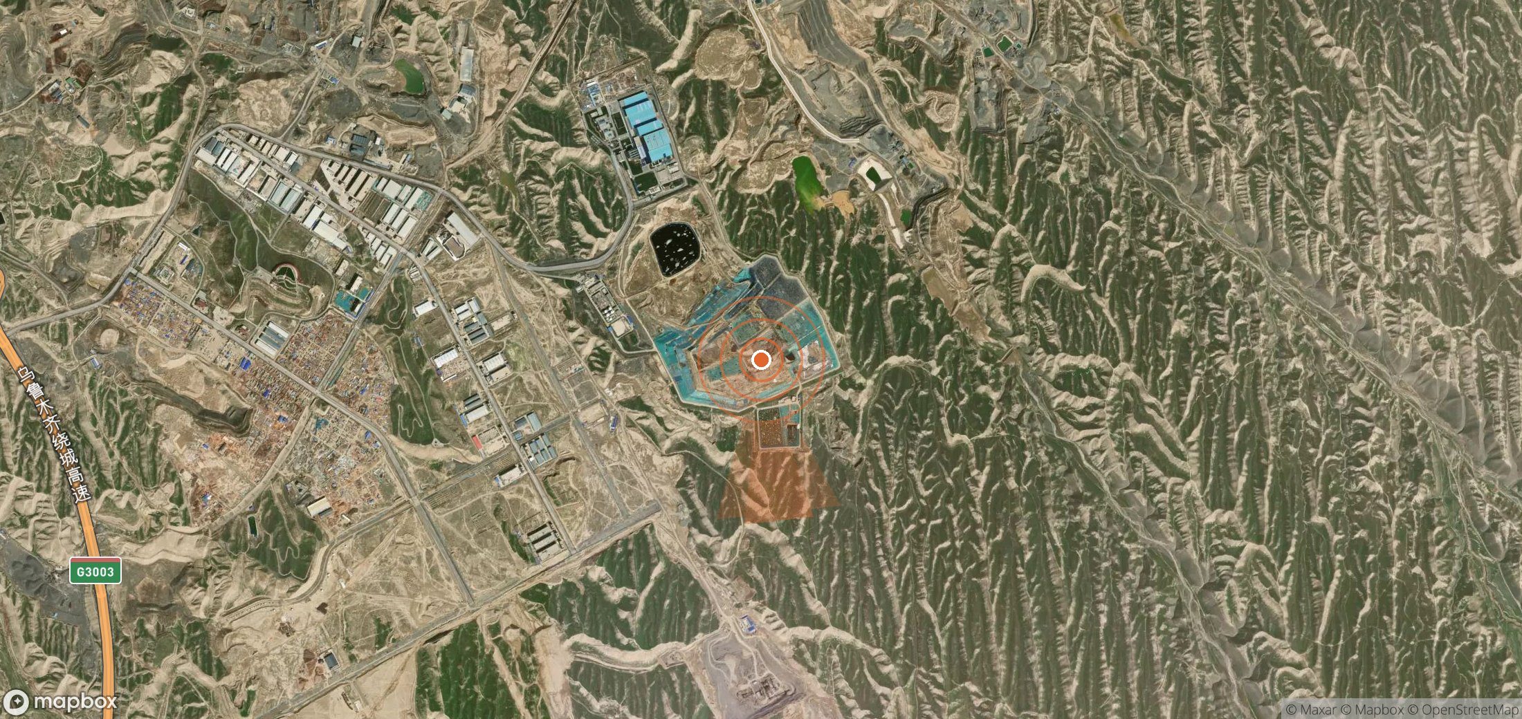 Mapa satelital de plumas de metano en China