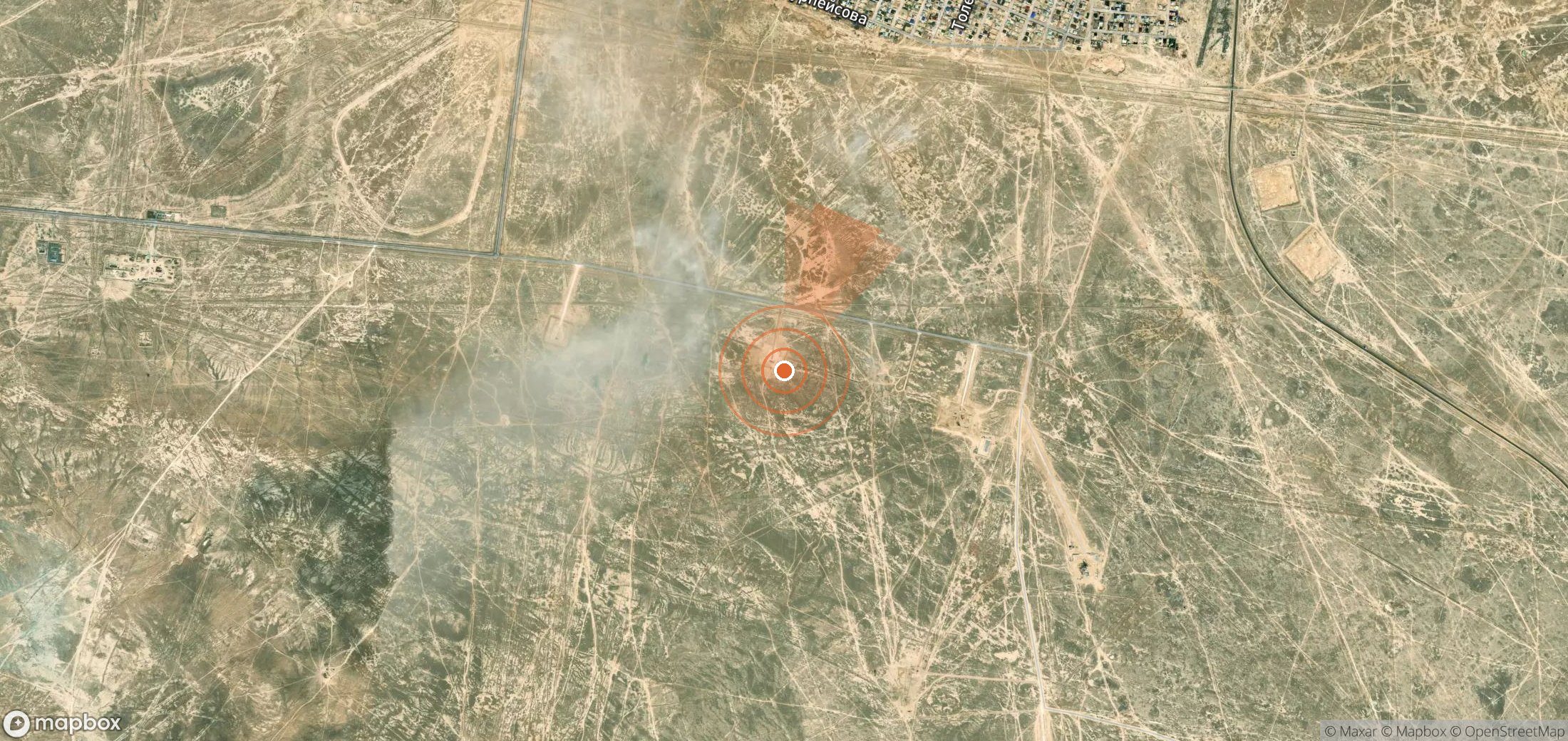 Mapa satelital de plumas de metano en Kazajistán