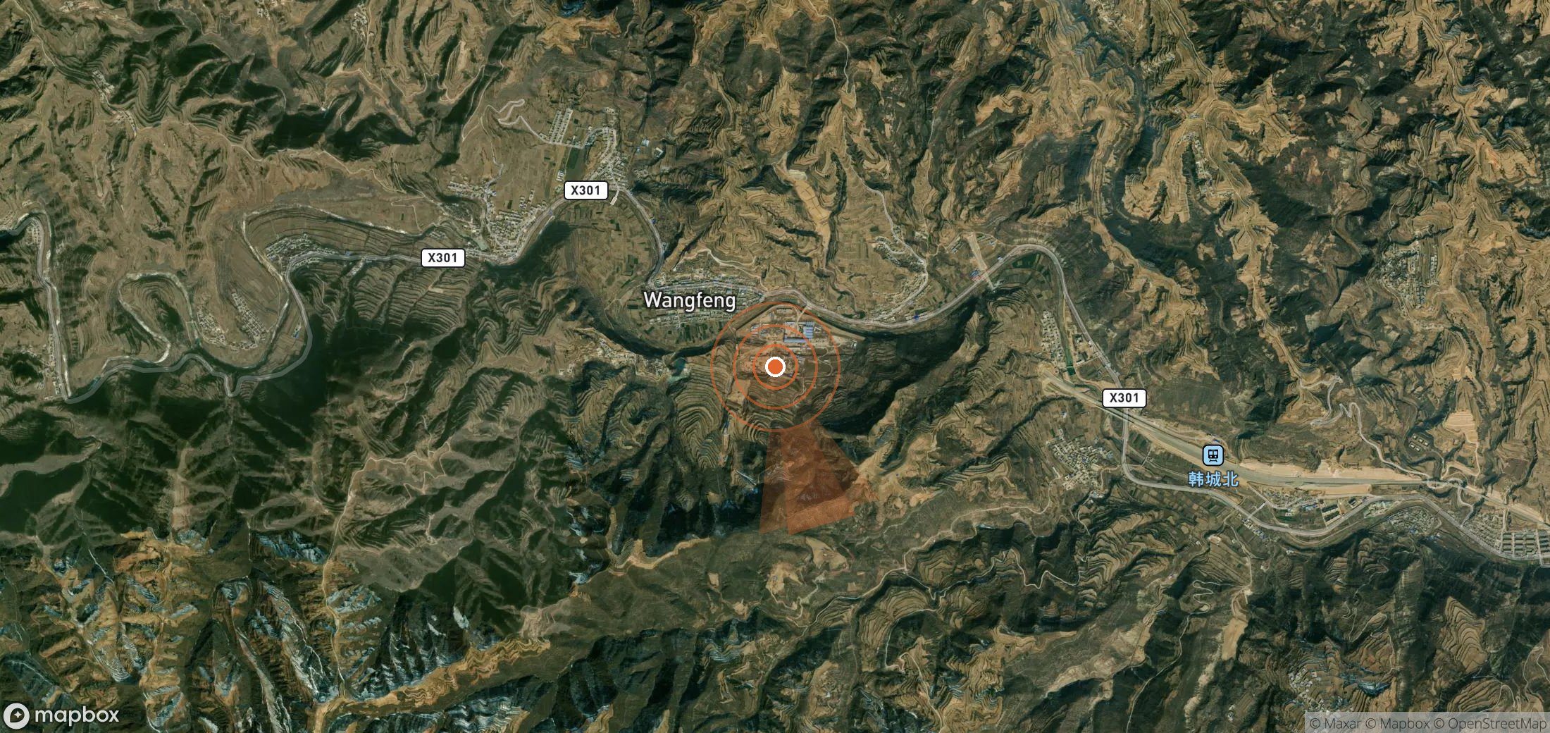 Satellite map of methane plume locations in China