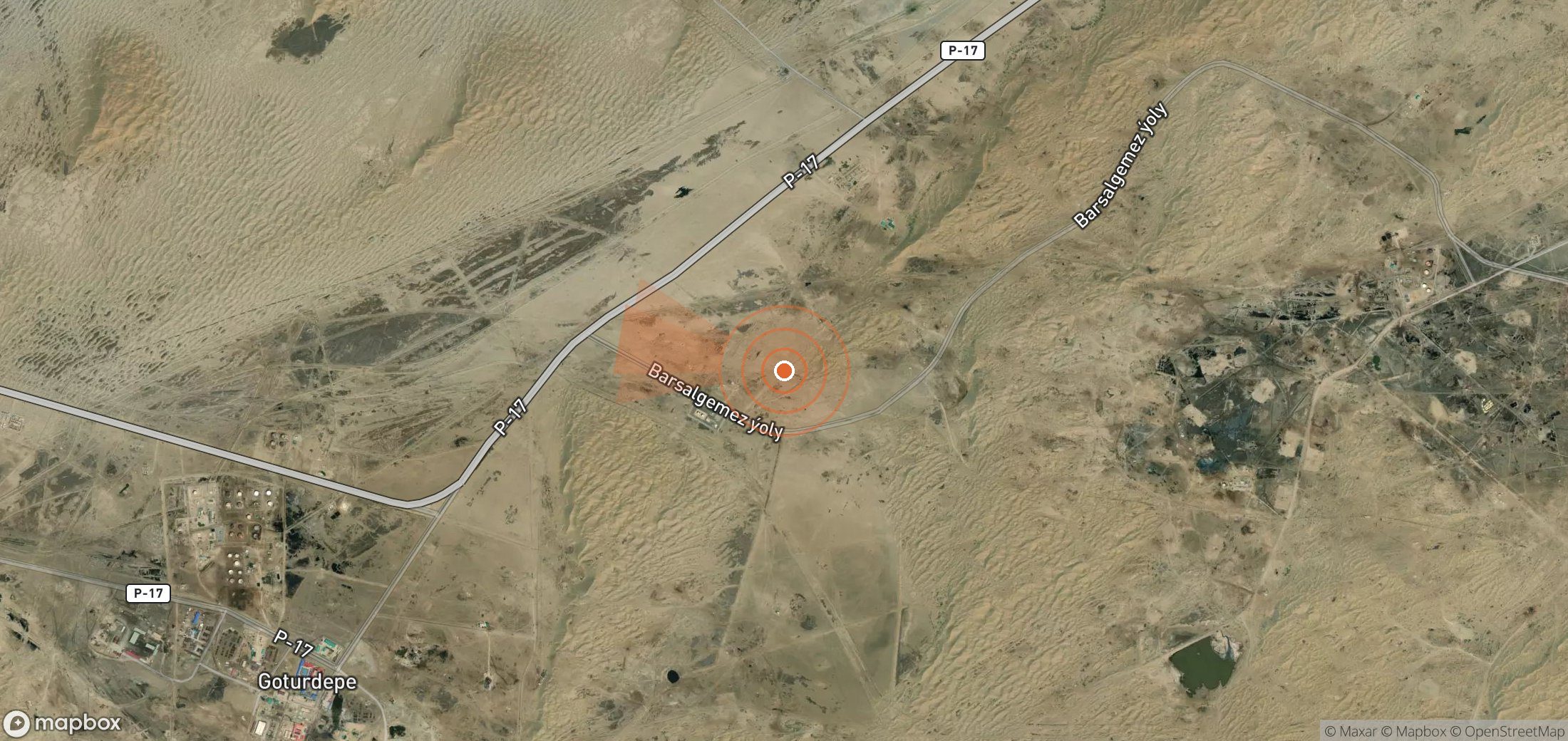 Satellite map of methane plume locations in Turkmenistan