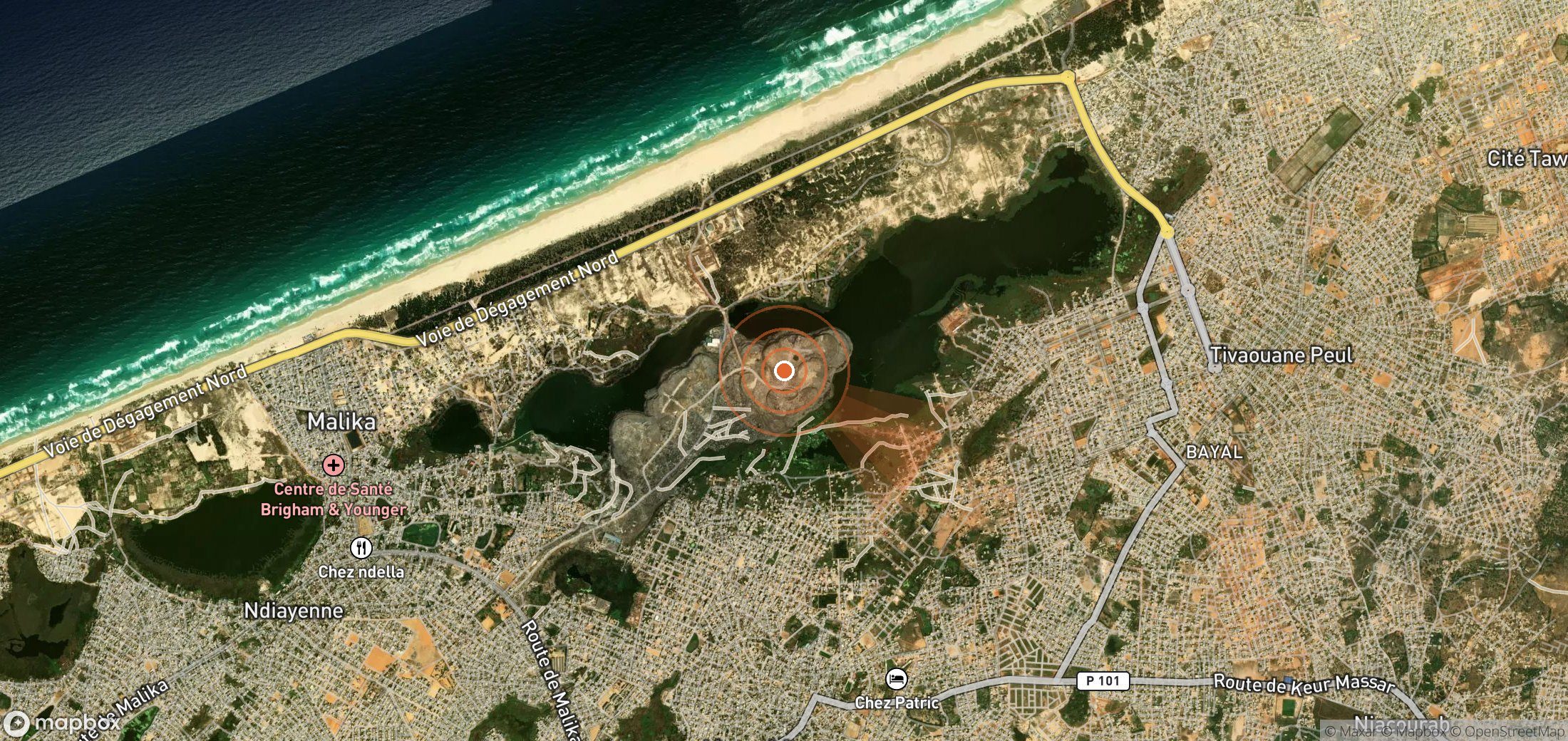 Satellite map of methane plume locations in Senegal