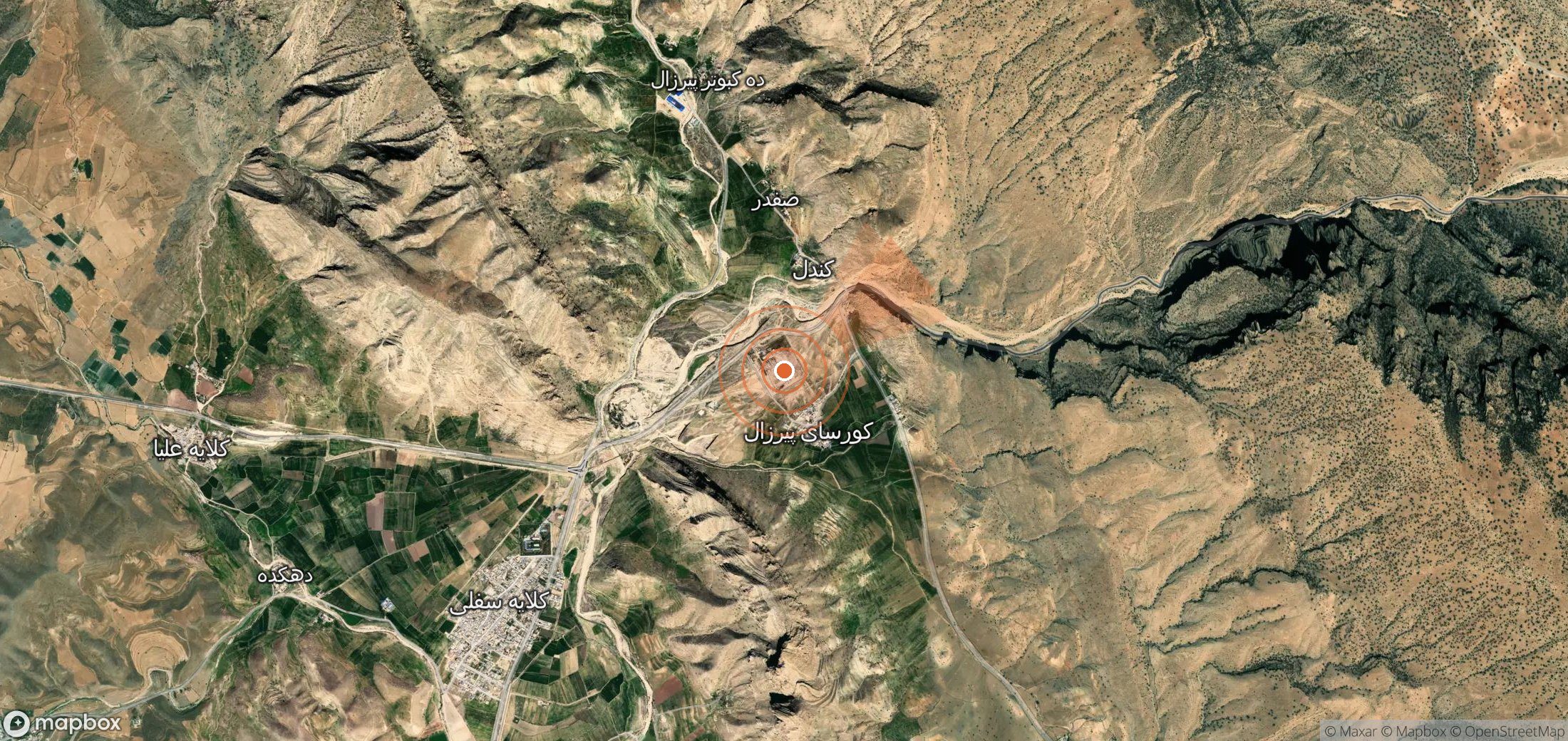 Mapa satelital de plumas de metano en Irán