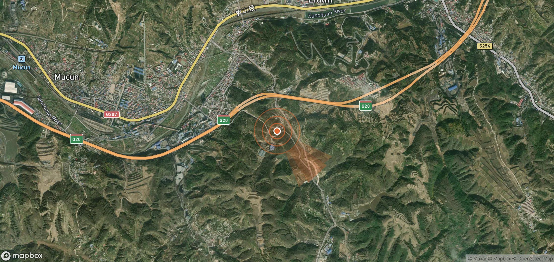 Satellite map of methane plume locations in China