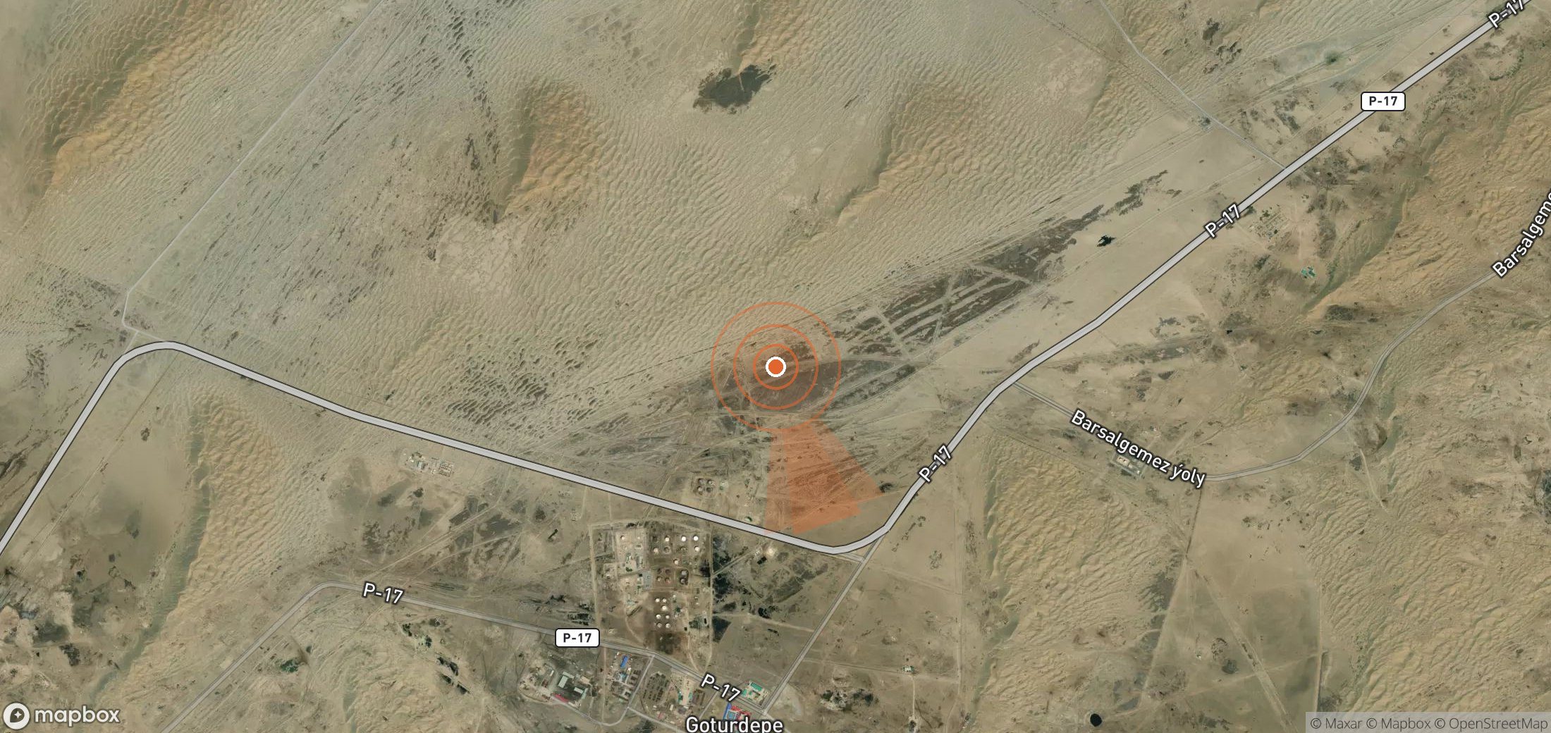 Mapa satelital de plumas de metano en Turkmenistán