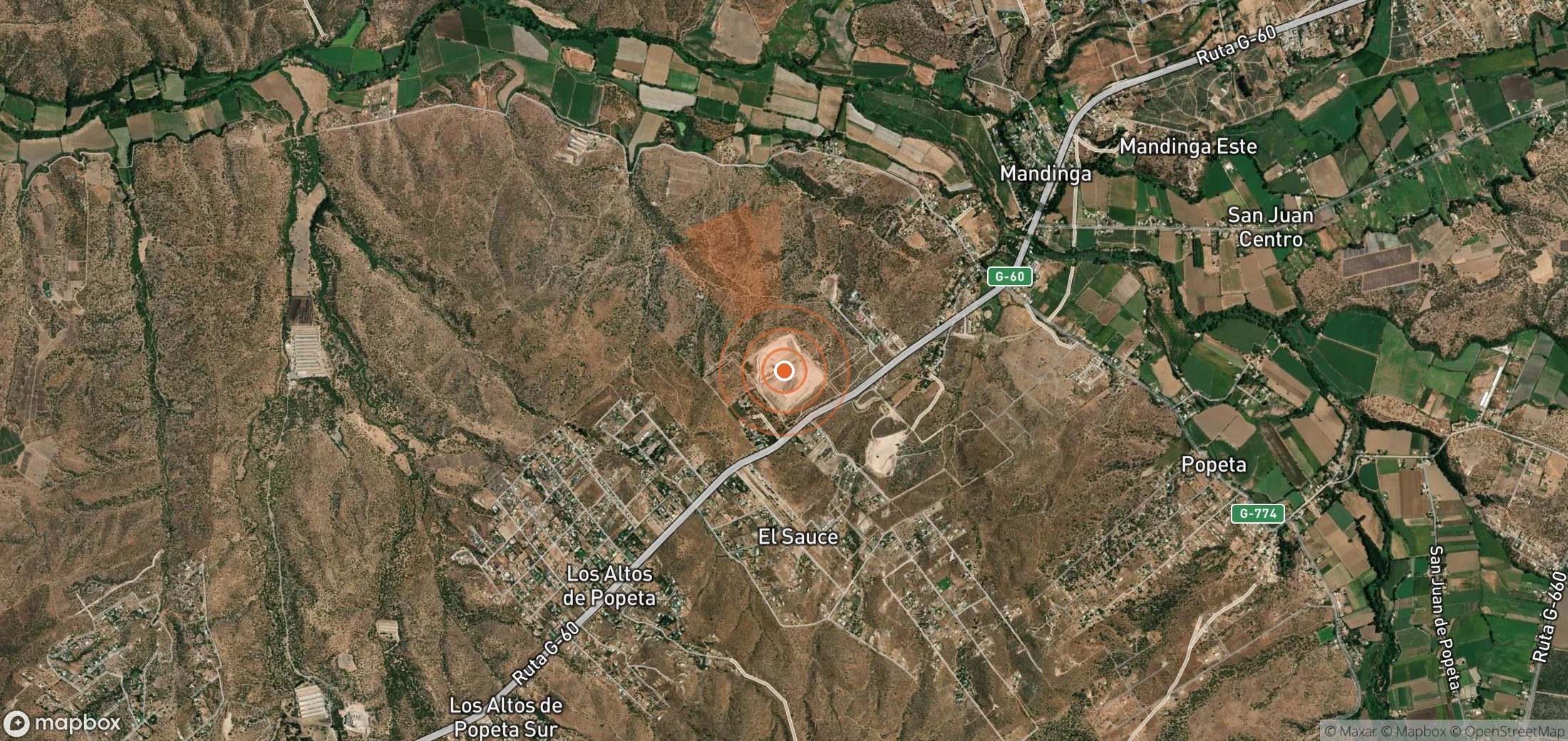 Mapa satelital de plumas de metano en Chile