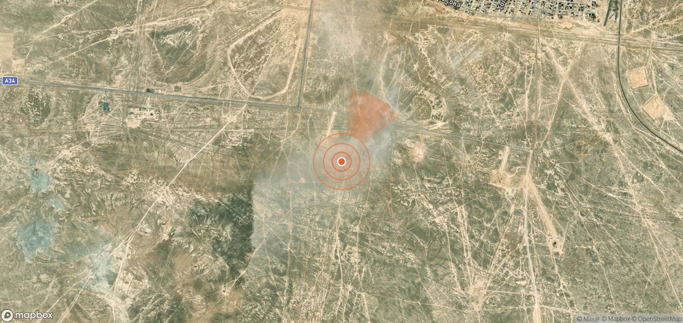 Mapa satelital de plumas de metano en Kazajistán