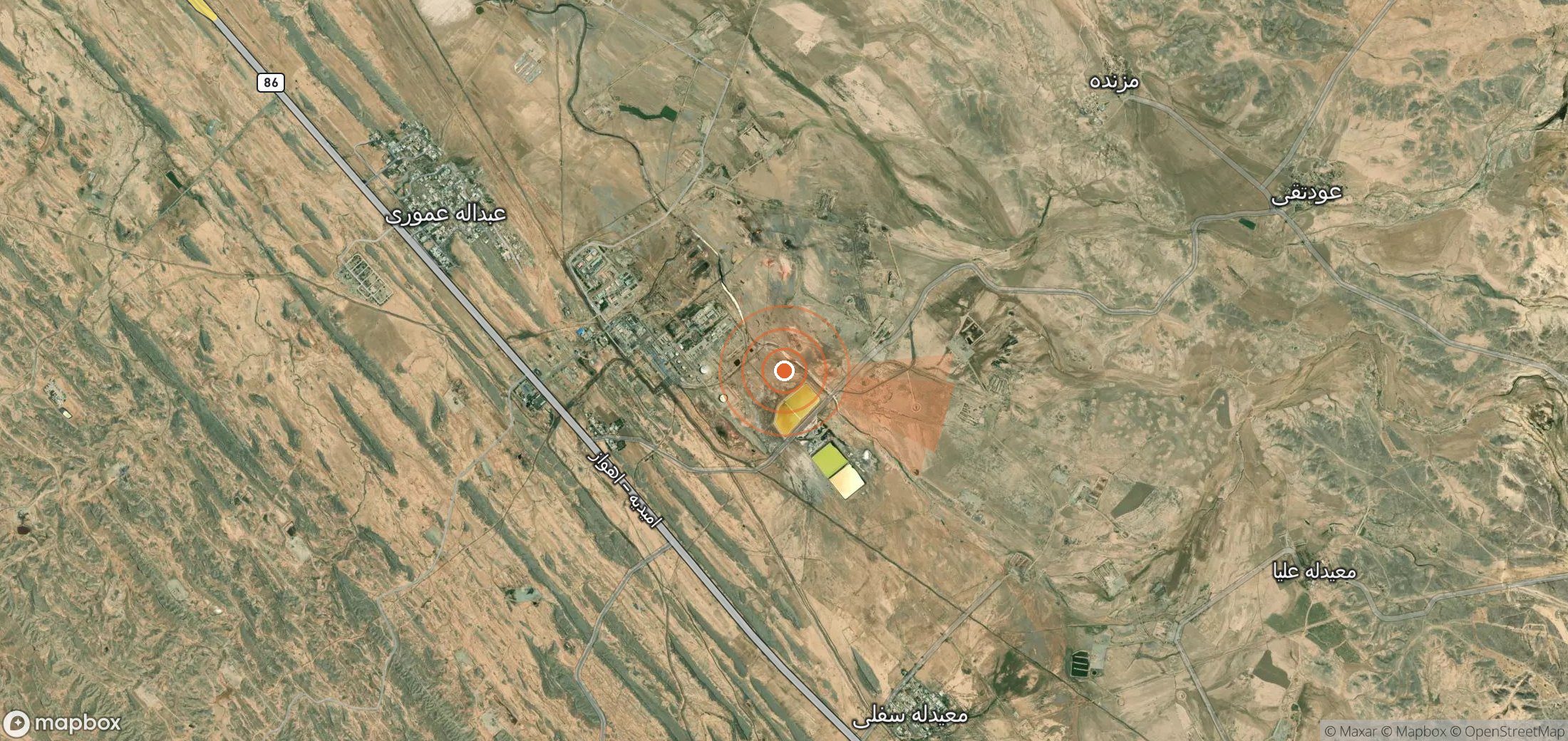 Satellite map of methane plume locations in Iran