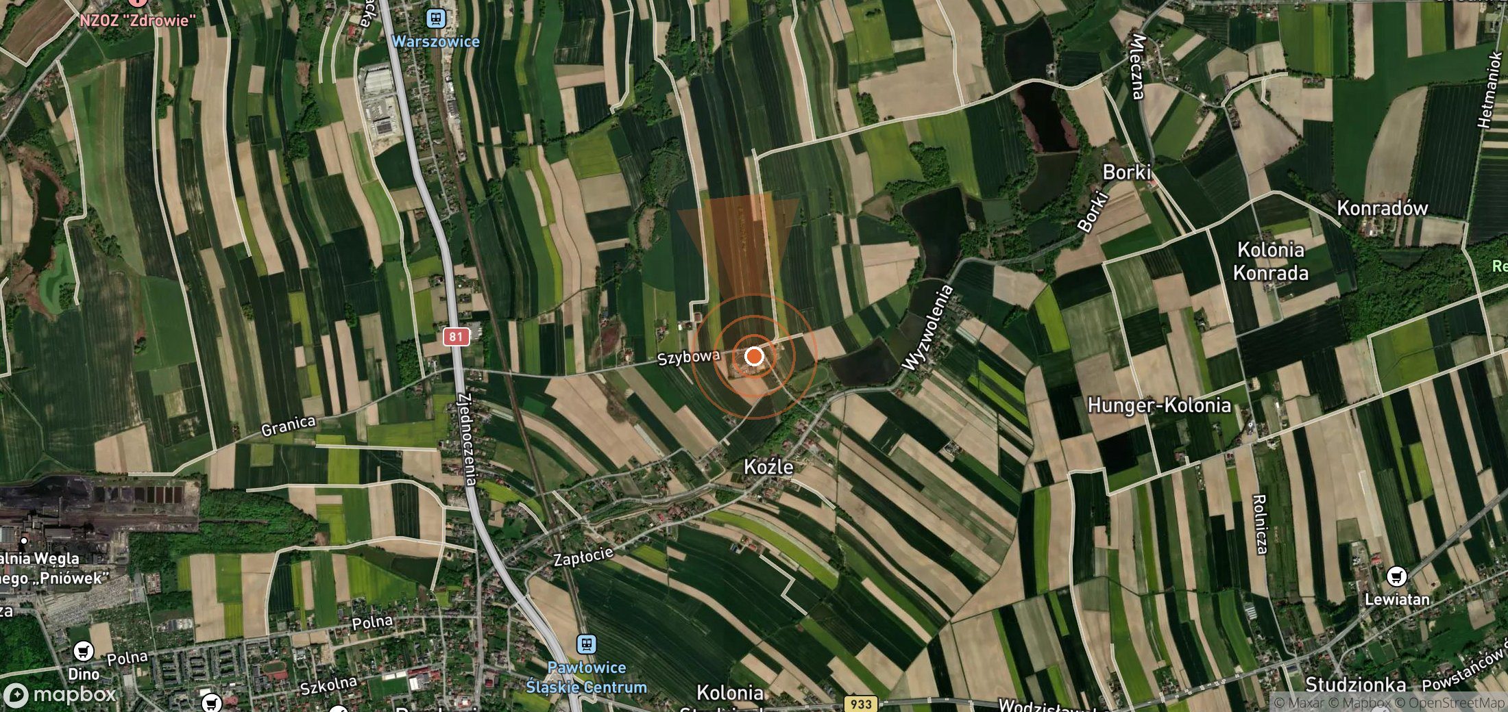 Satellite map of methane plume locations in Poland