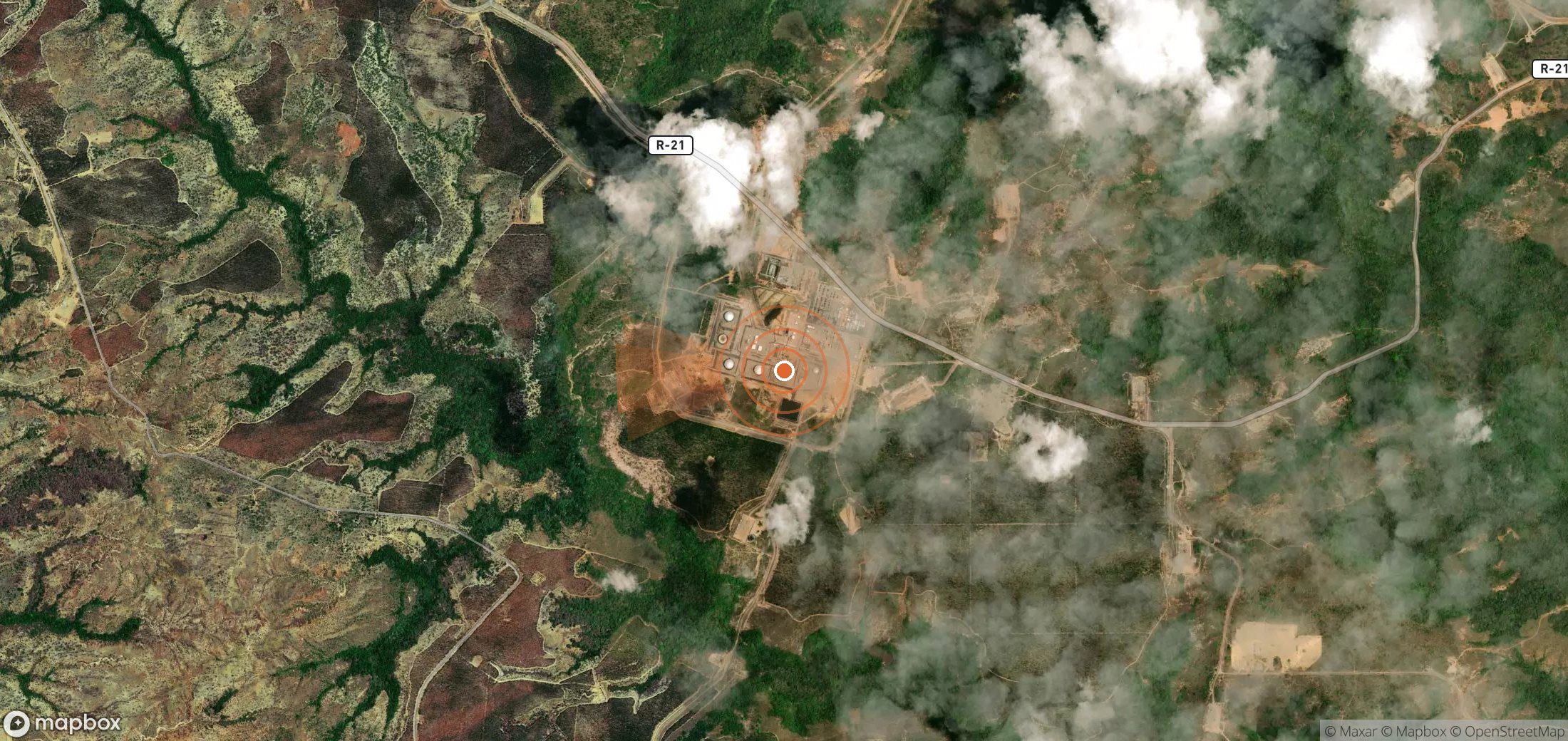 Satellite map of methane plume locations in Venezuela