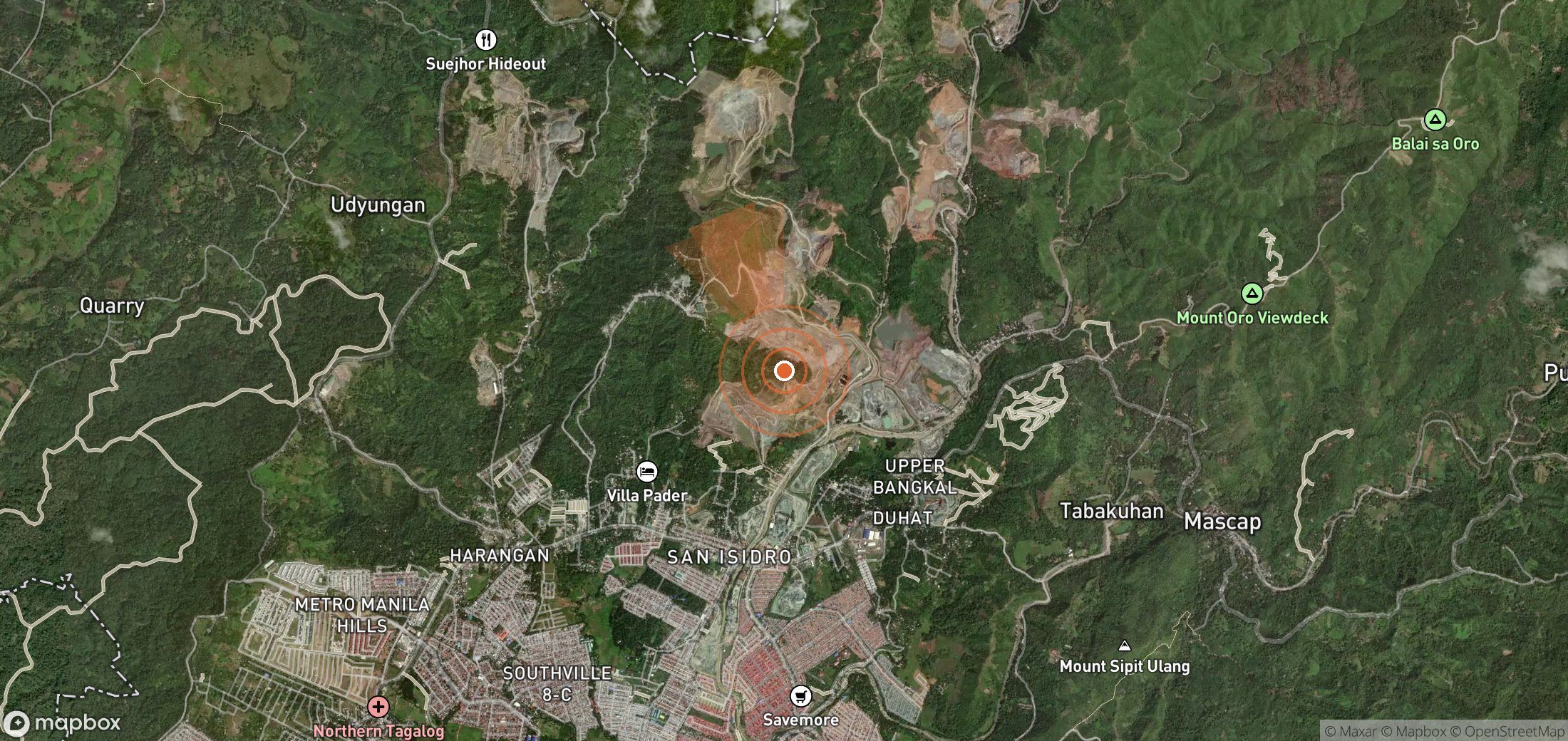 Satellite map of methane plume locations in Philippines