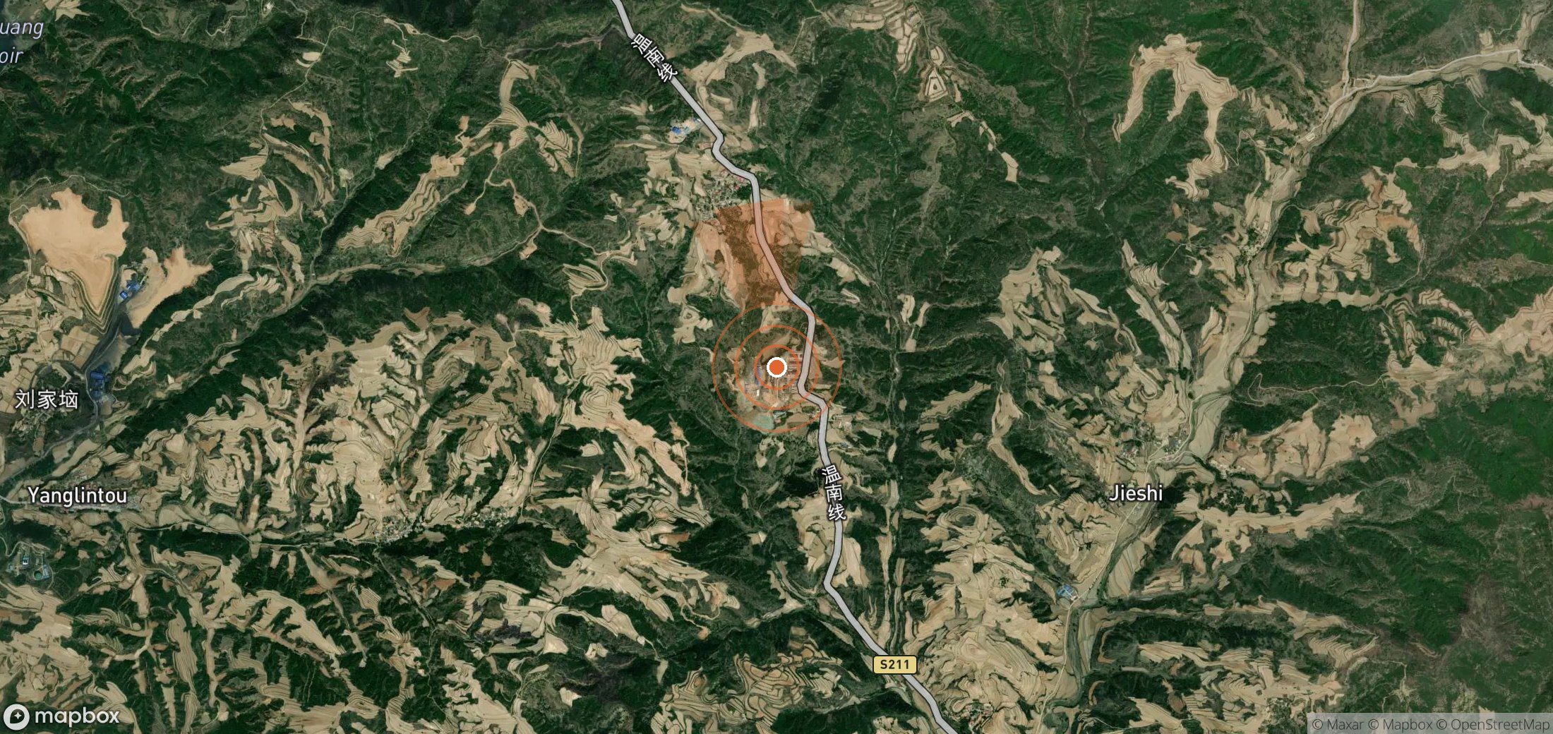 Mapa satelital de plumas de metano en China
