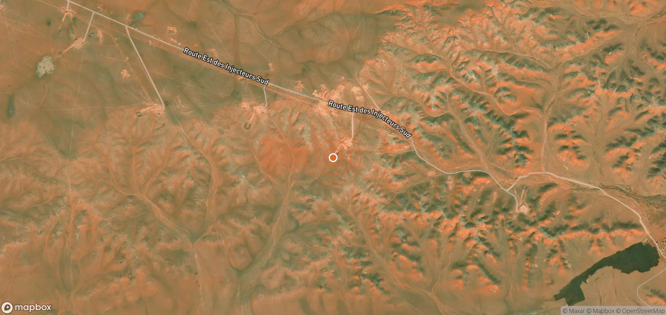 Satellite map of methane plume locations in Algeria
