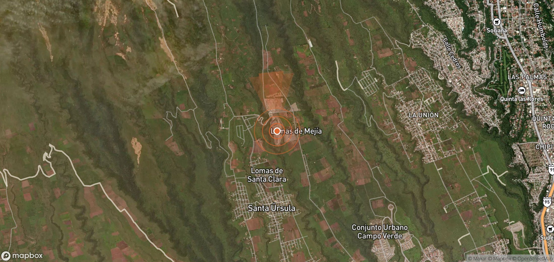 Satellite map of methane plume locations in Mexico