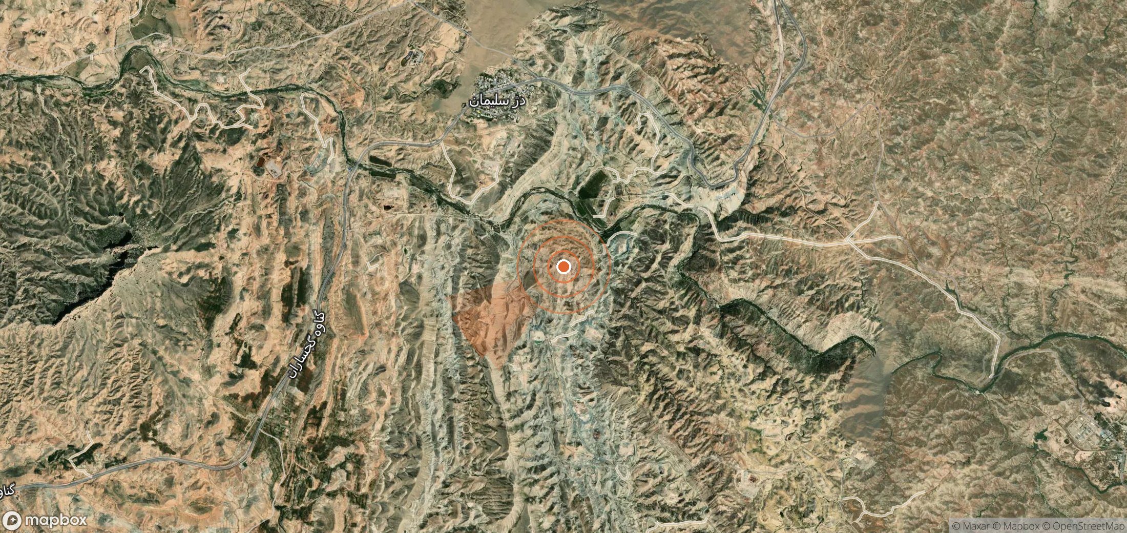 Satellite map of methane plume locations in Iran