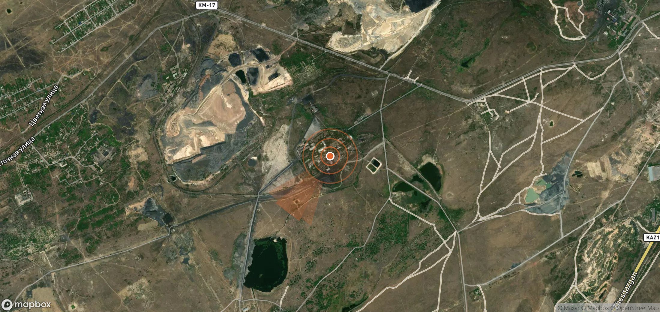 Mapa satelital de plumas de metano en Kazajistán