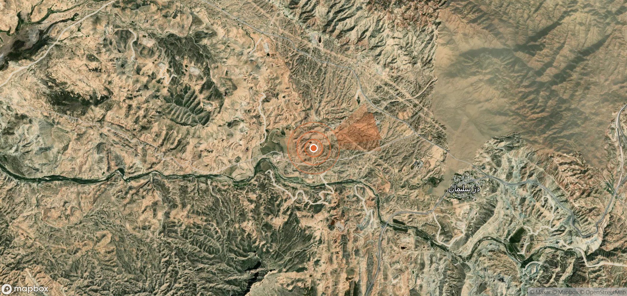 Mapa satelital de plumas de metano en Irán