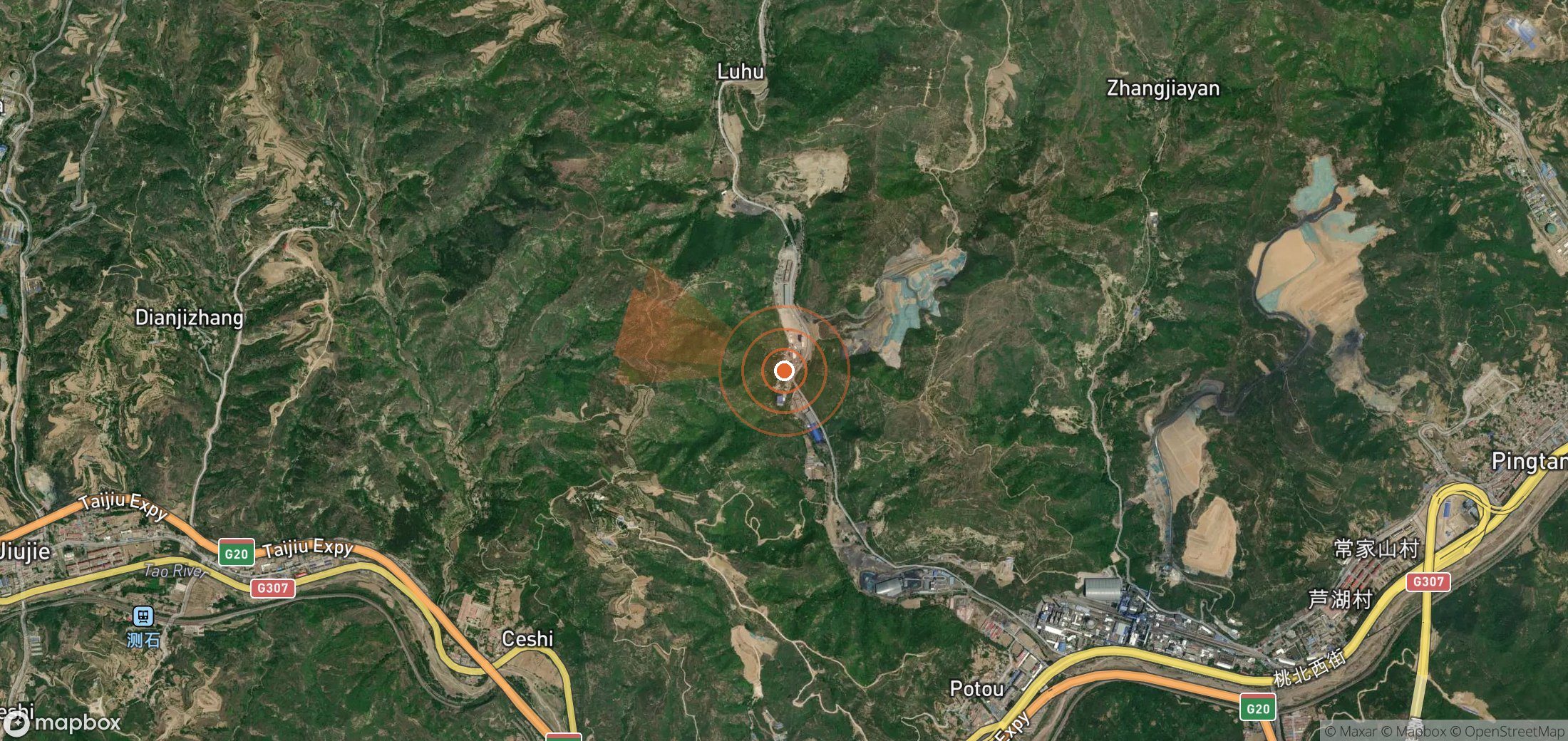 Satellite map of methane plume locations in China