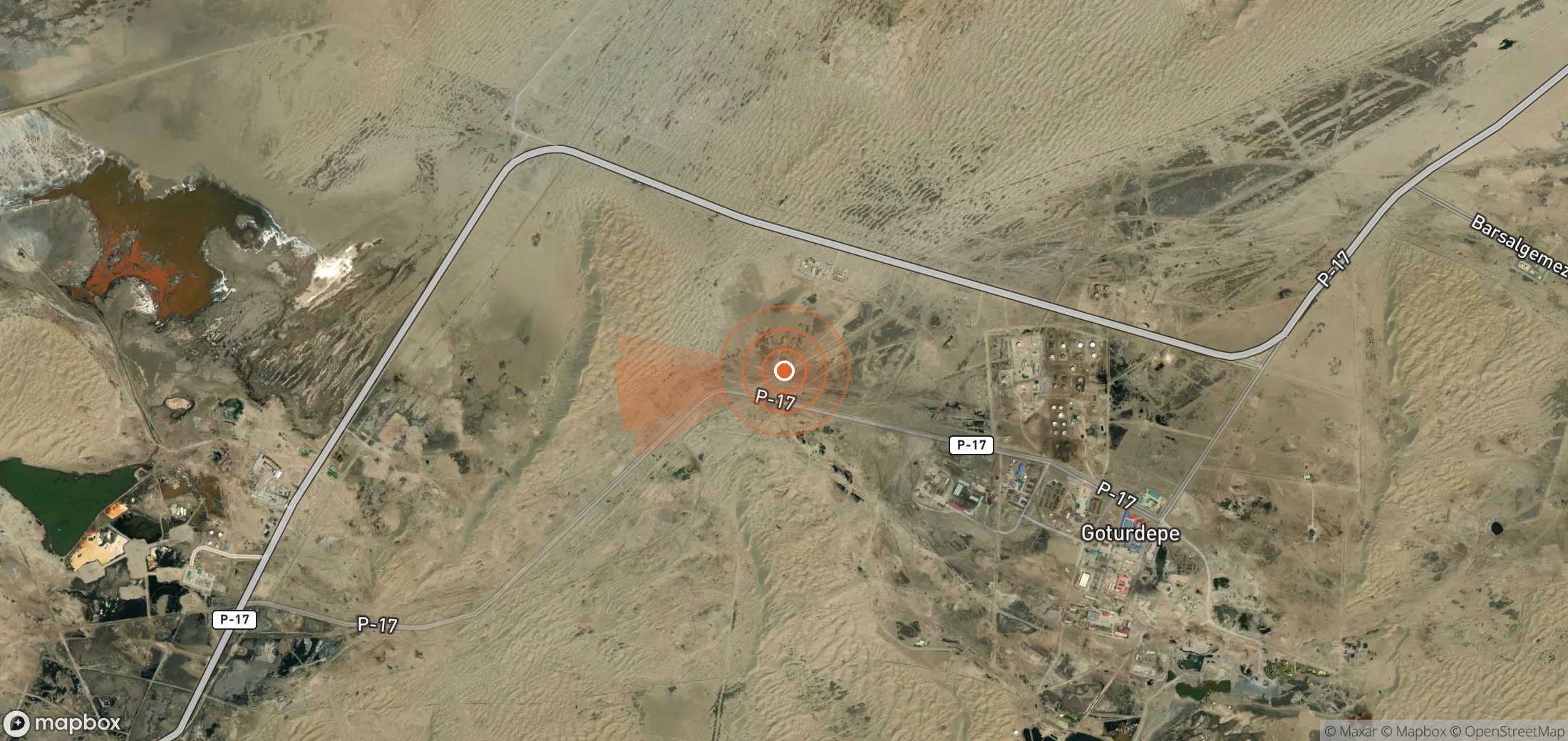 Mapa satelital de plumas de metano en Turkmenistán
