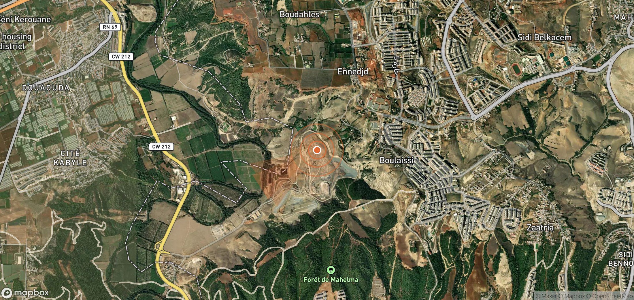Satellite map of methane plume locations in Algeria