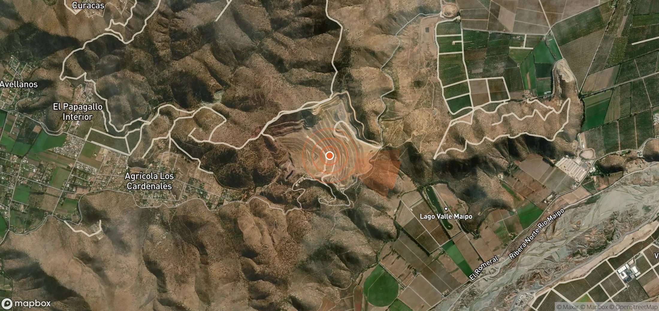 Mapa satelital de plumas de metano en Chile
