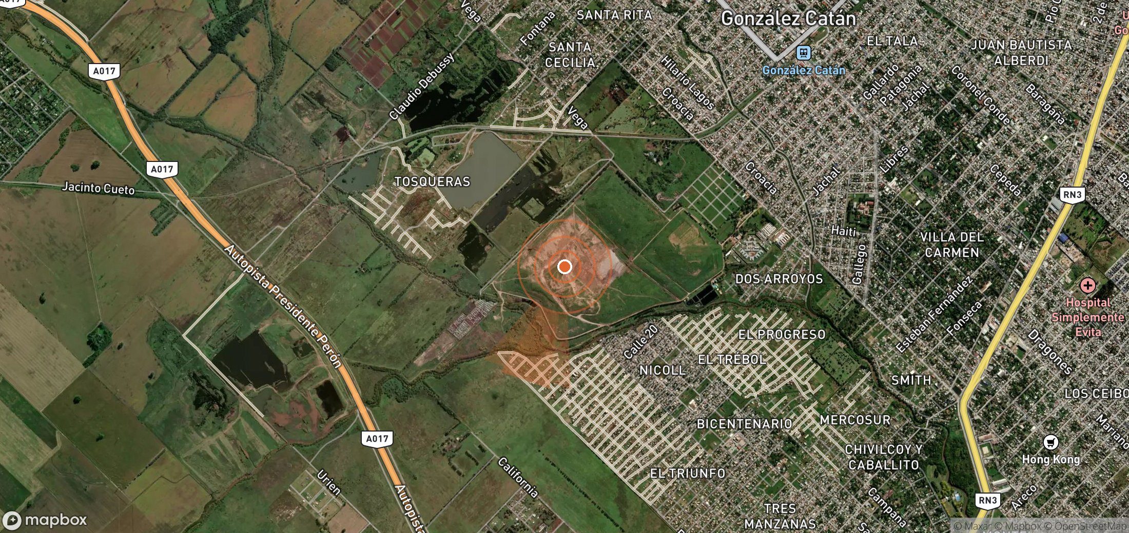 Satellite map of methane plume locations in Argentina