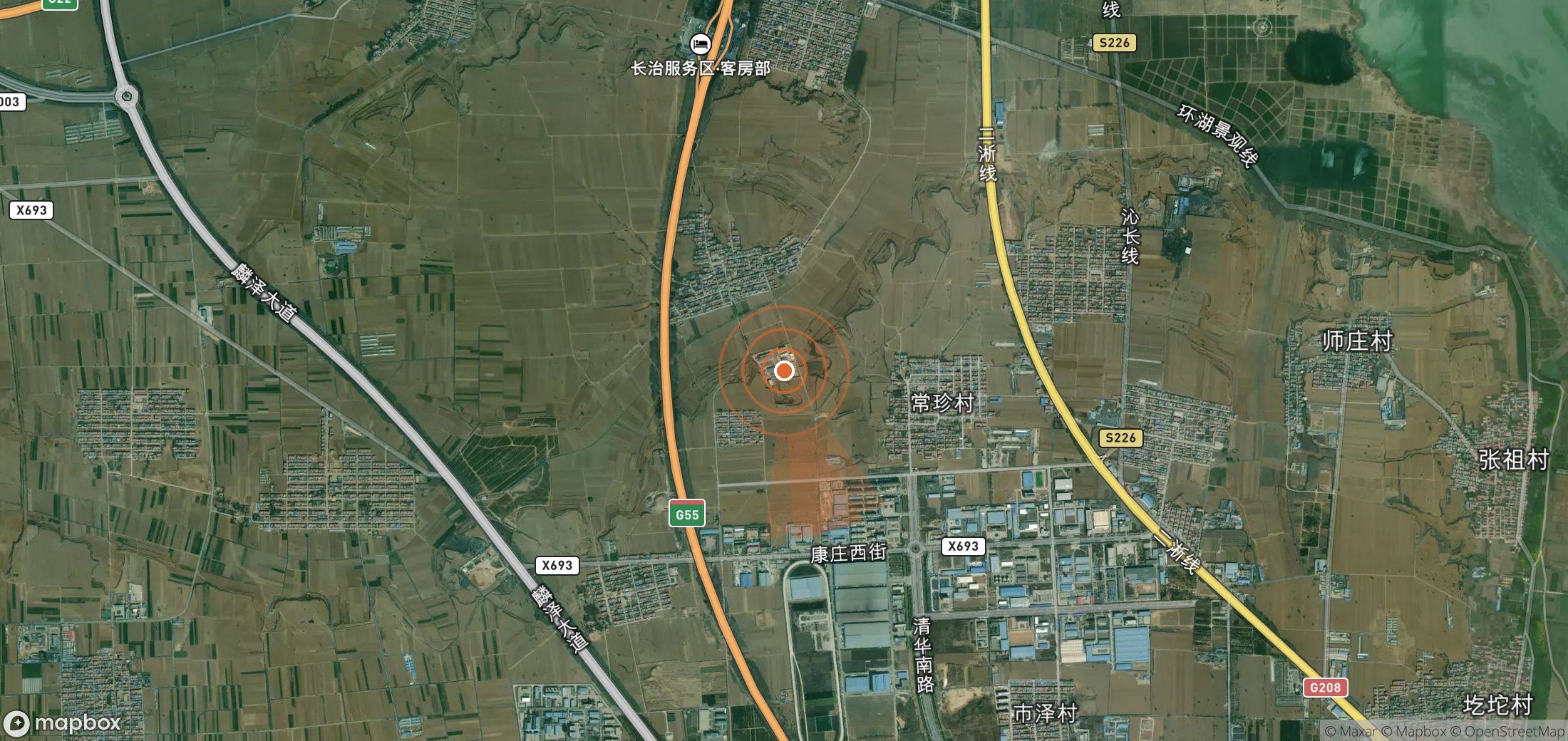 Satellite map of methane plume locations in China