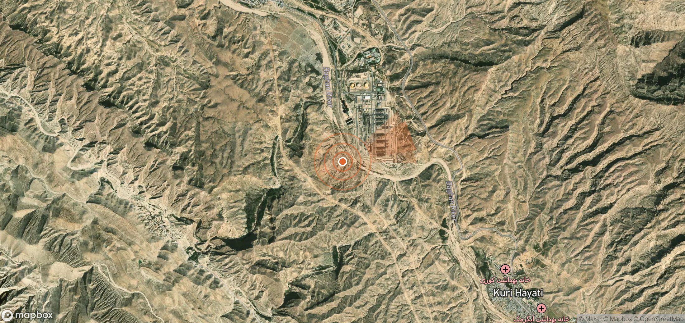 Mapa satelital de plumas de metano en Irán