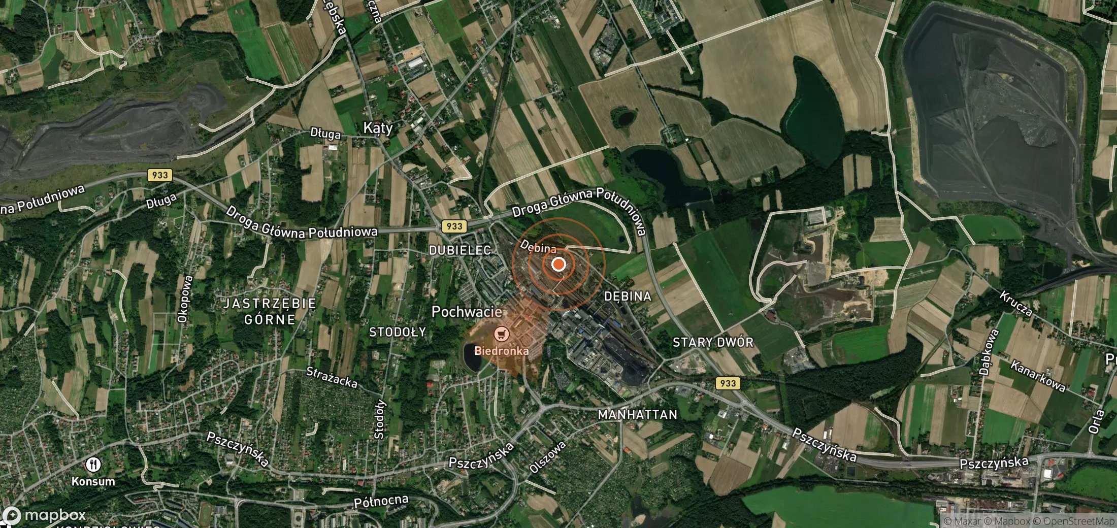 Satellite map of methane plume locations in Poland