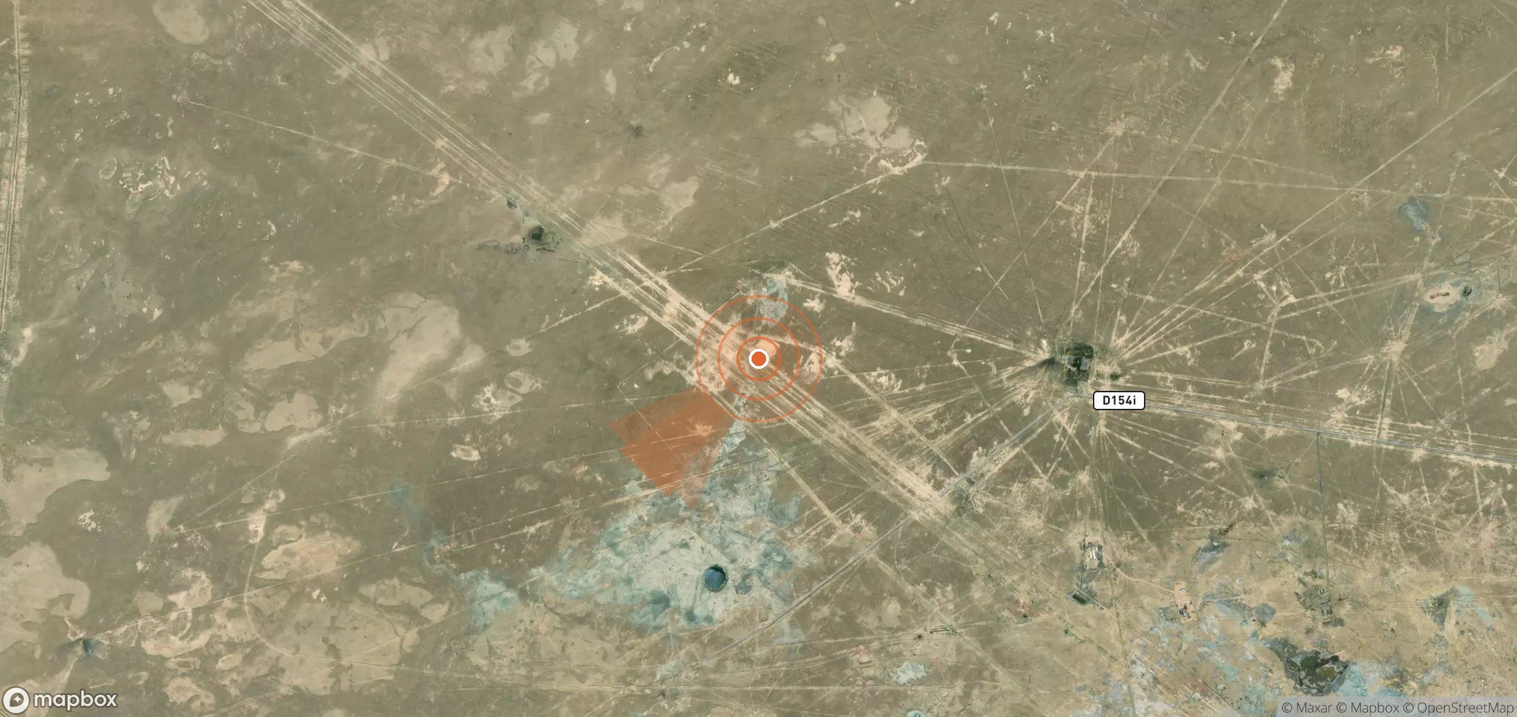 Satellite map of methane plume locations in Uzbekistan