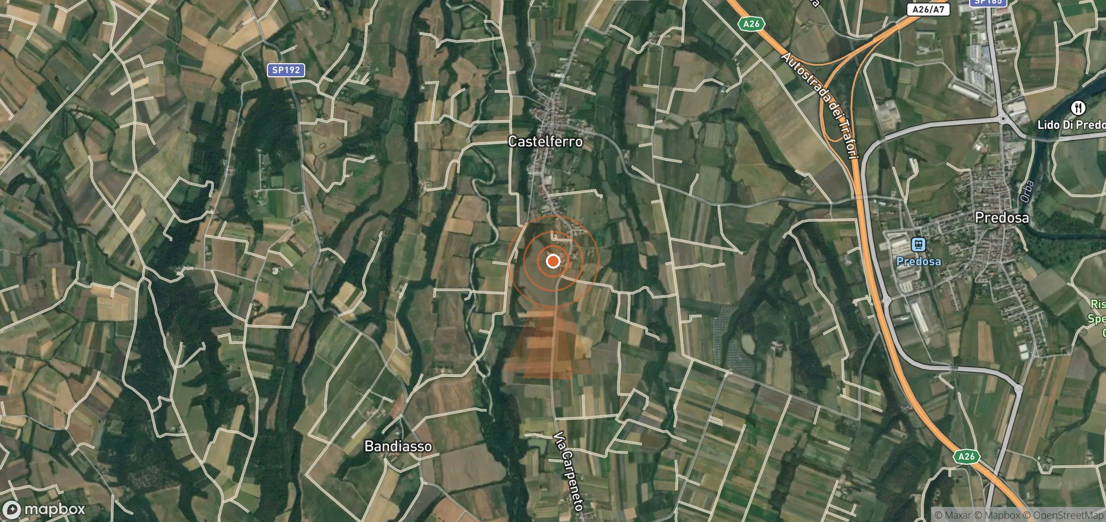Mapa satelital de plumas de metano en Italia