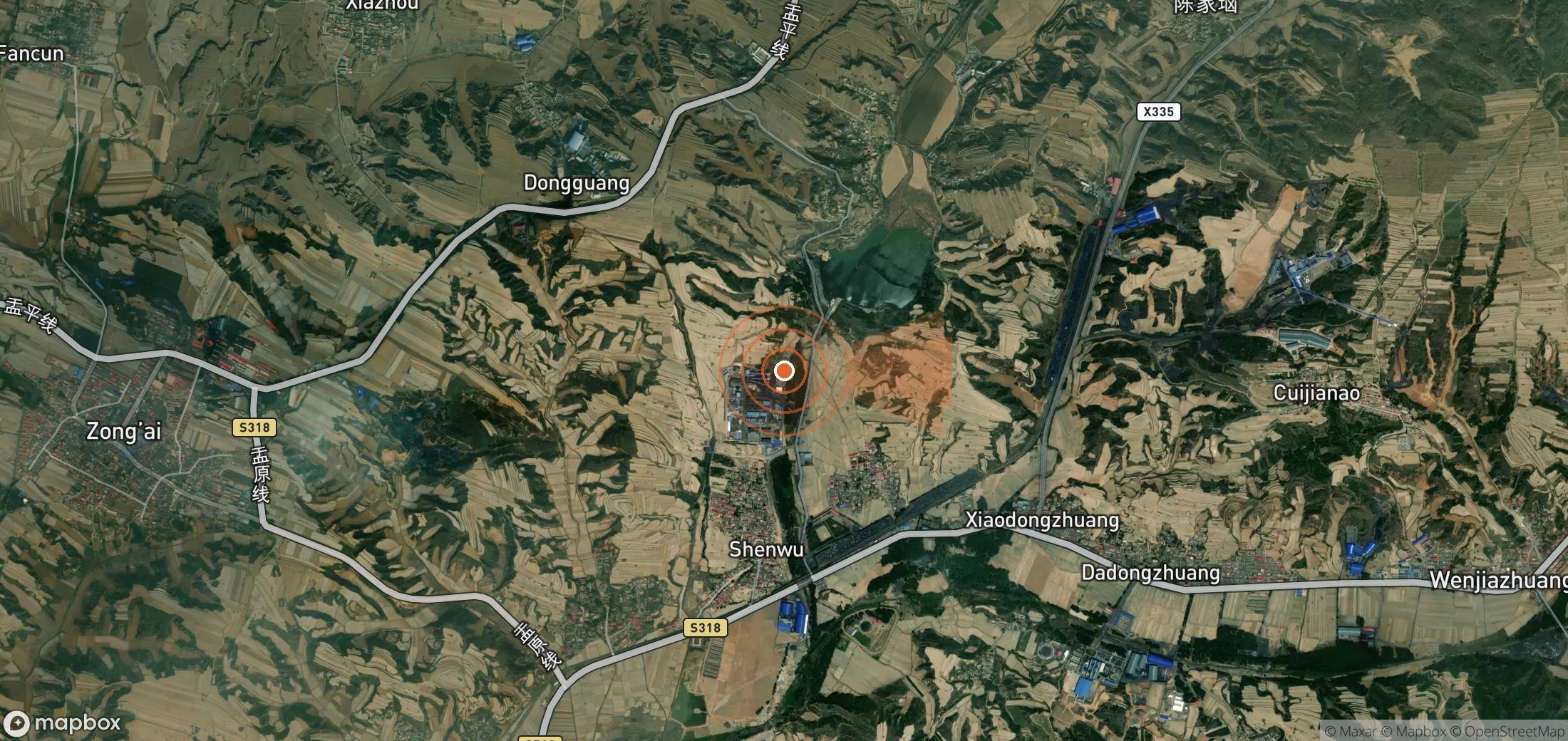 Satellite map of methane plume locations in China