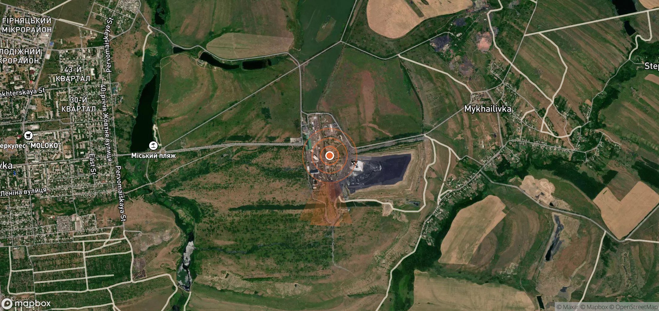 Satellite map of methane plume locations in Ukraine