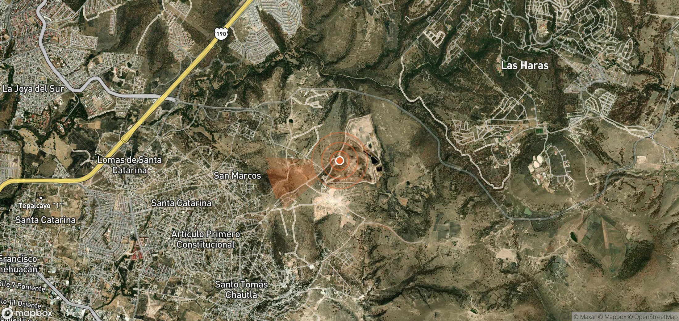 Satellite map of methane plume locations in Mexico