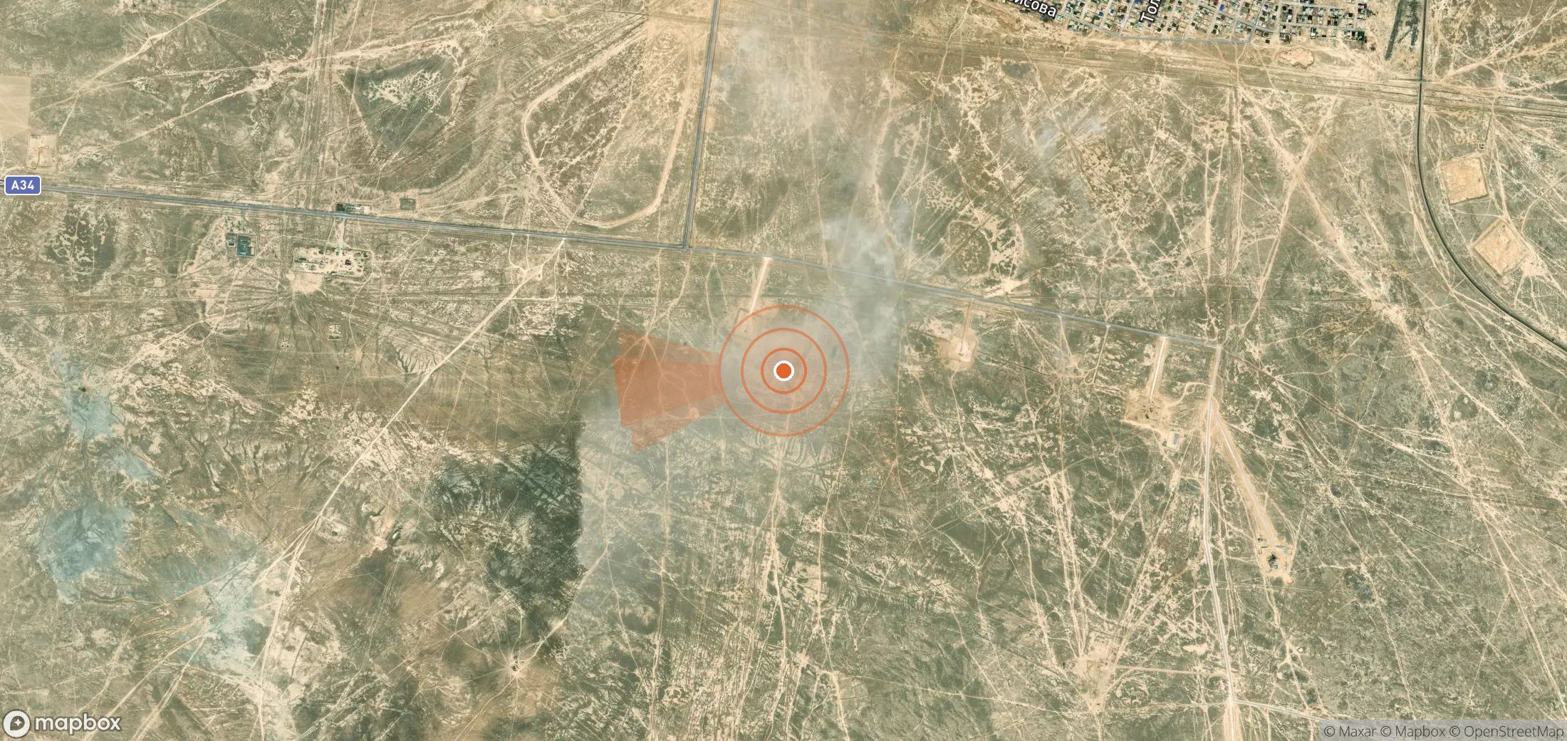 Mapa satelital de plumas de metano en Kazajistán