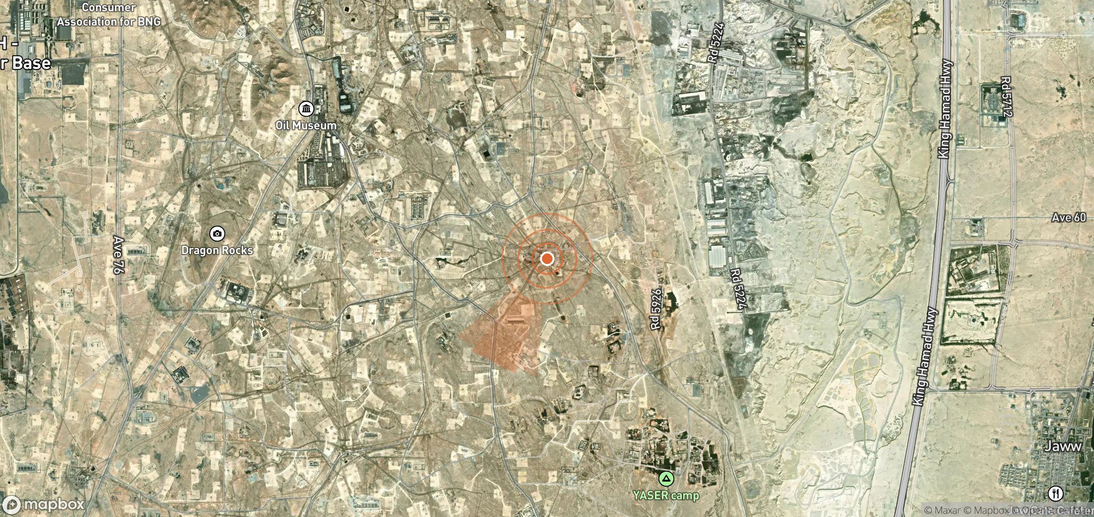 Satellite map of methane plume locations in Bahrain