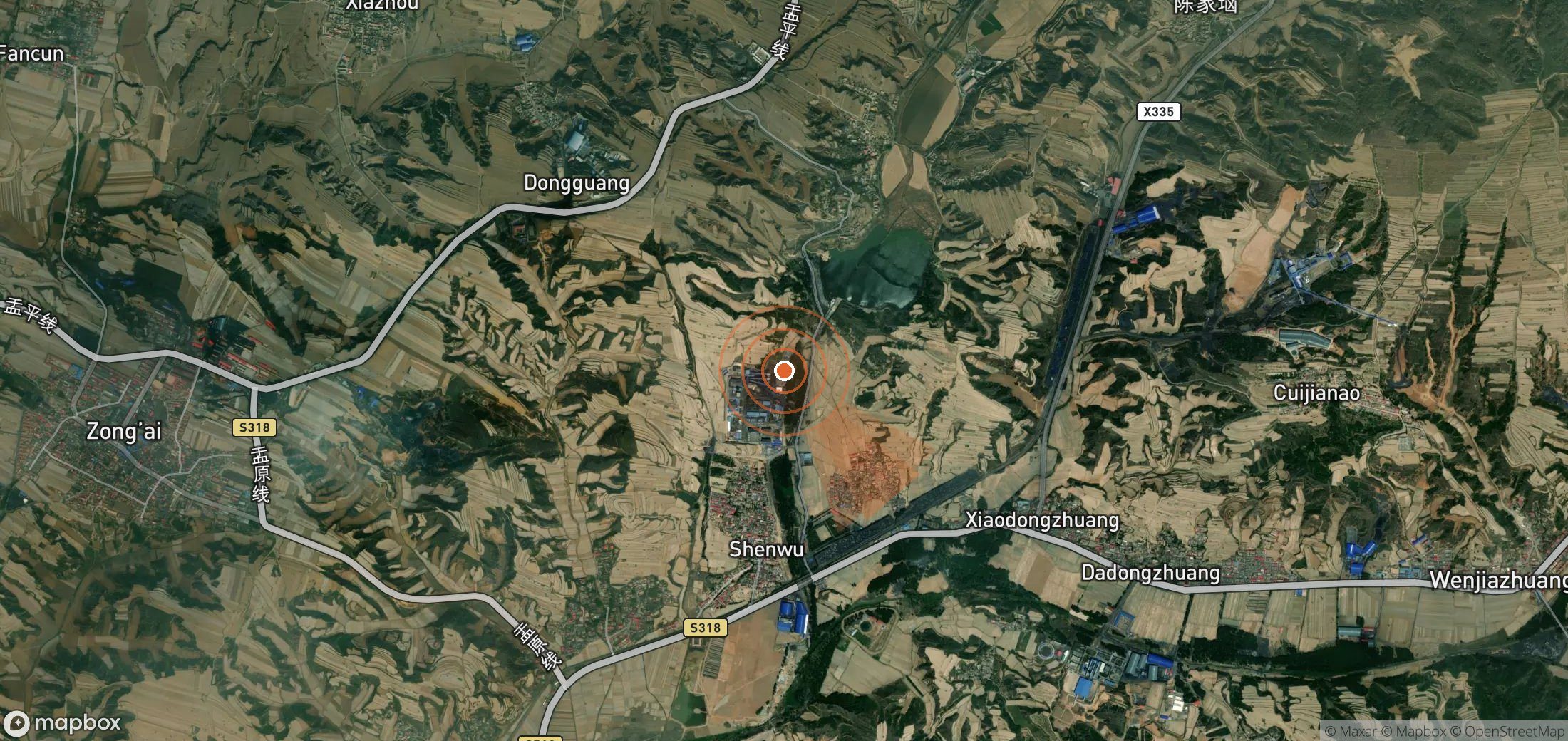 Satellite map of methane plume locations in China