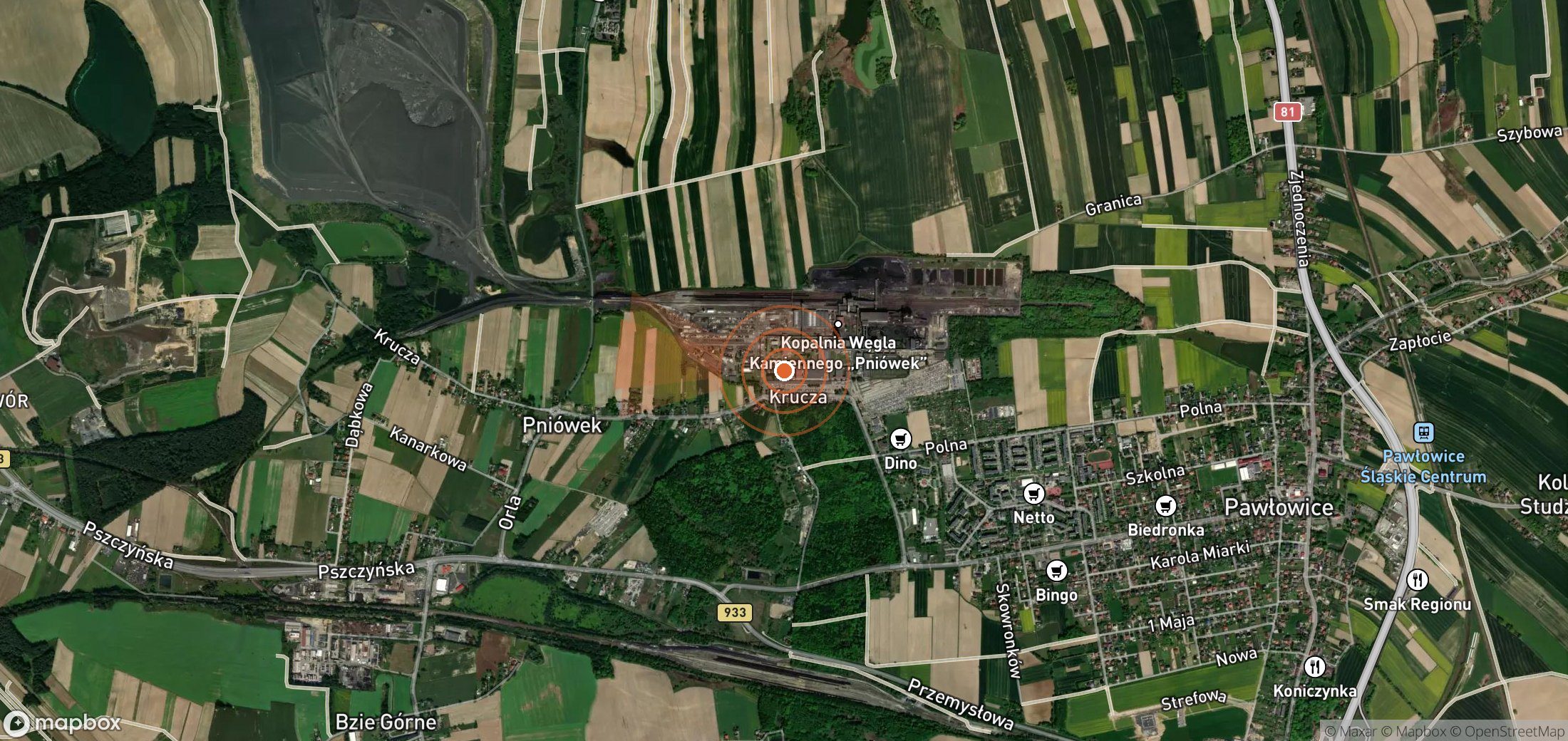 Satellite map of methane plume locations in Poland