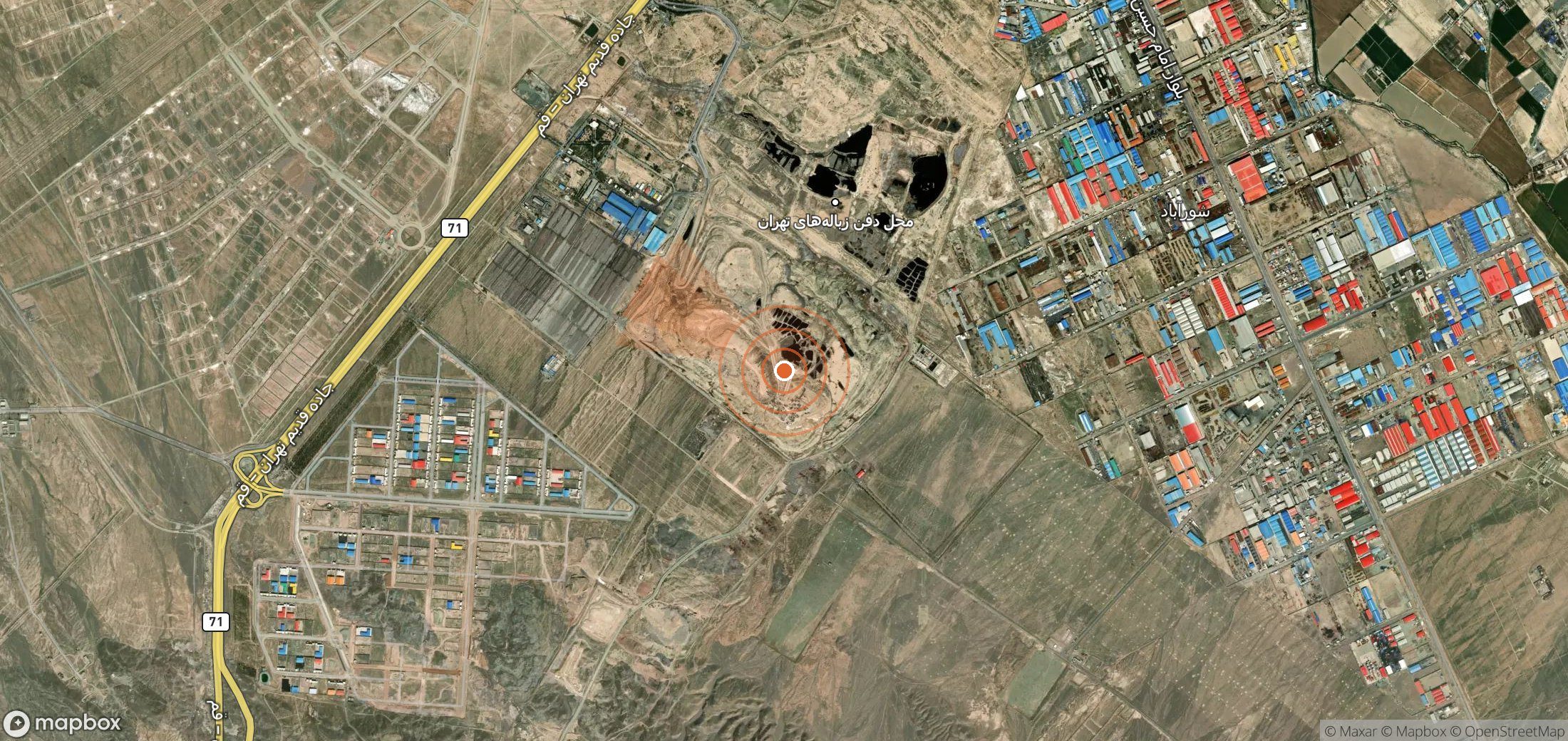 Mapa satelital de plumas de metano en Irán