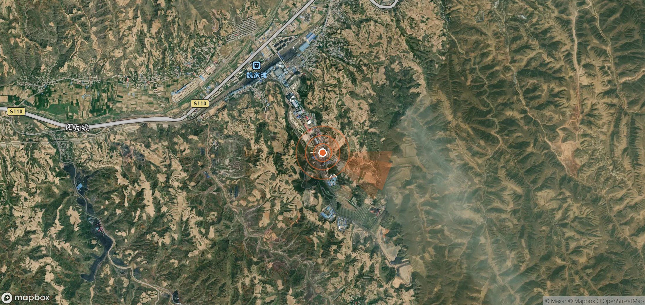 Mapa satelital de plumas de metano en China