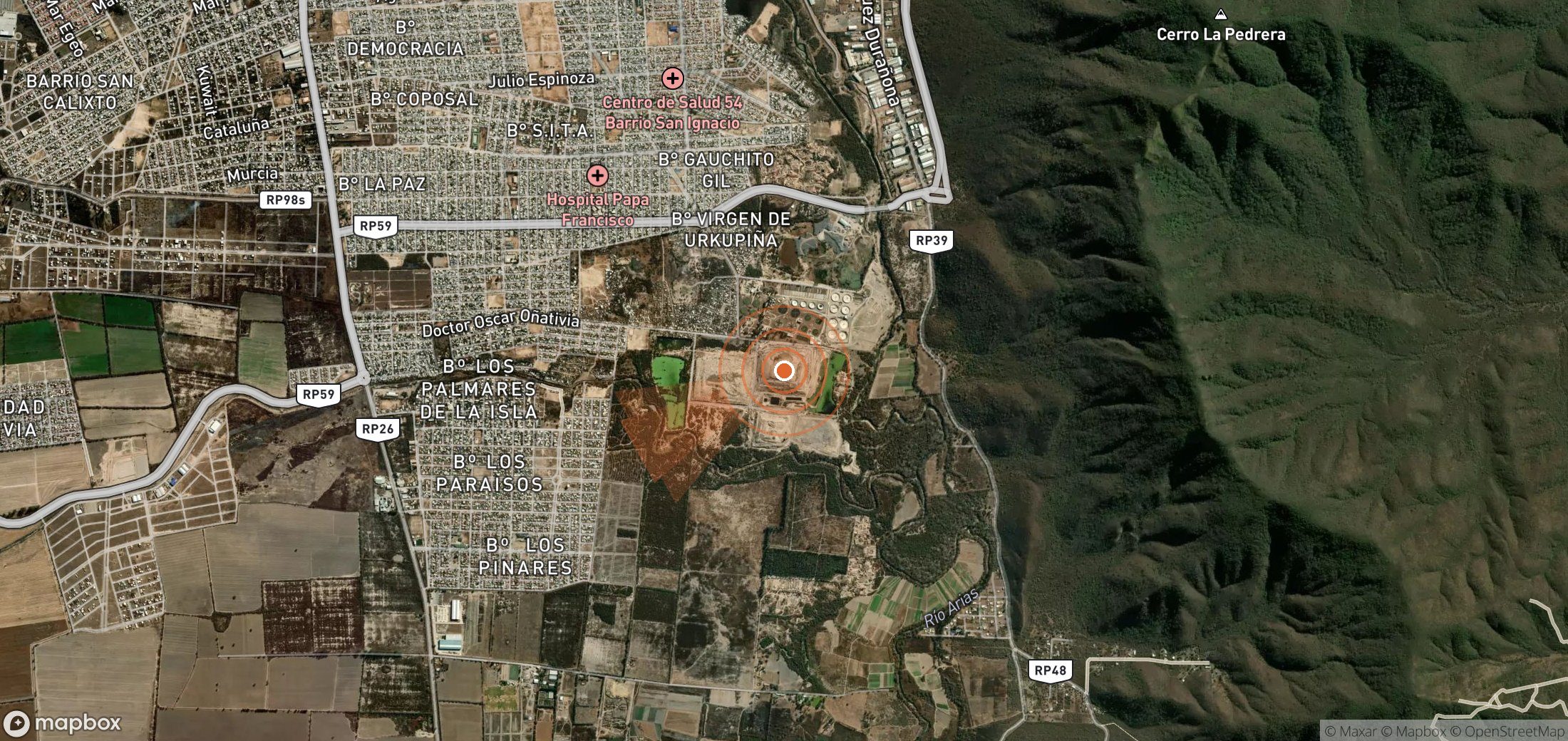 Satellite map of methane plume locations in Argentina