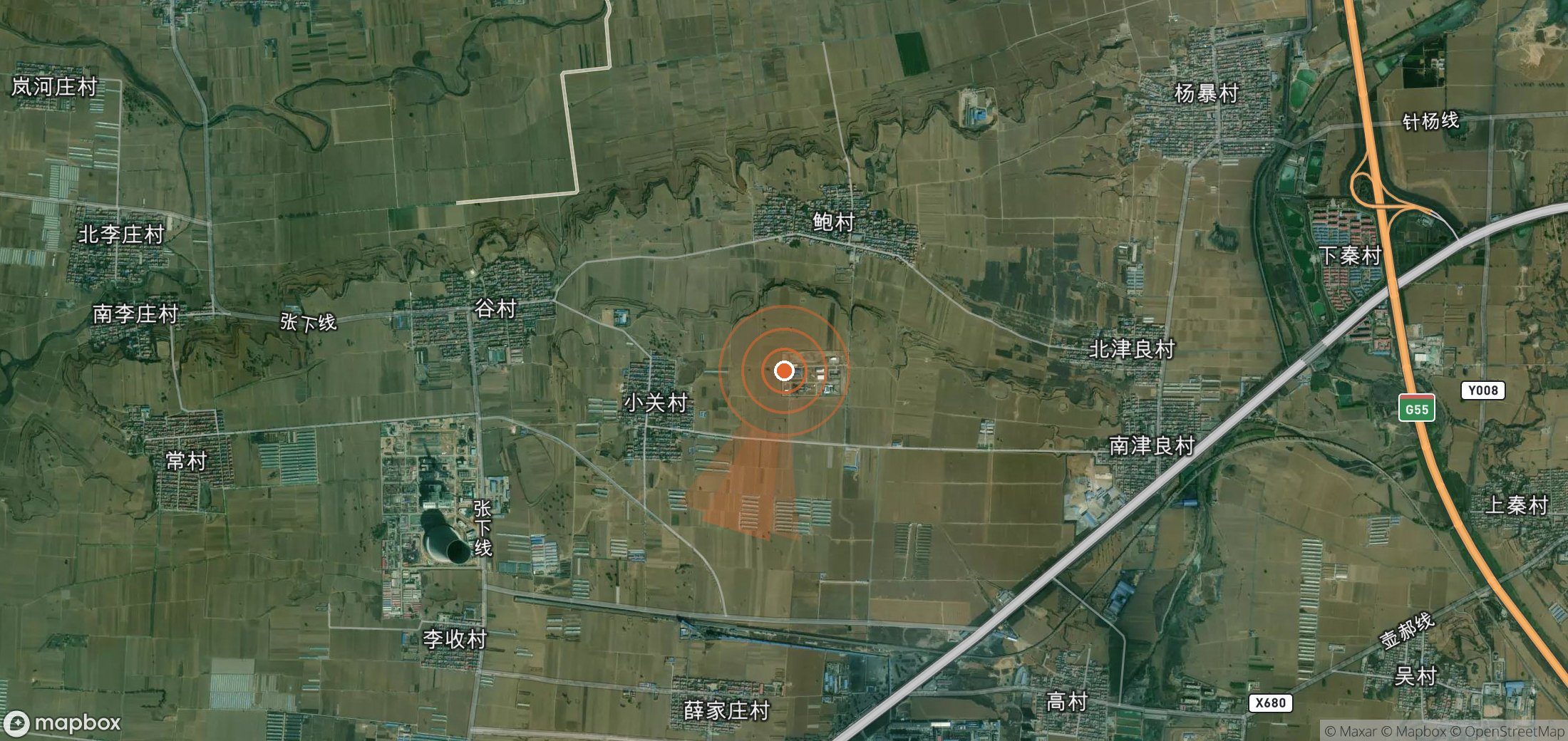 Mapa satelital de plumas de metano en China